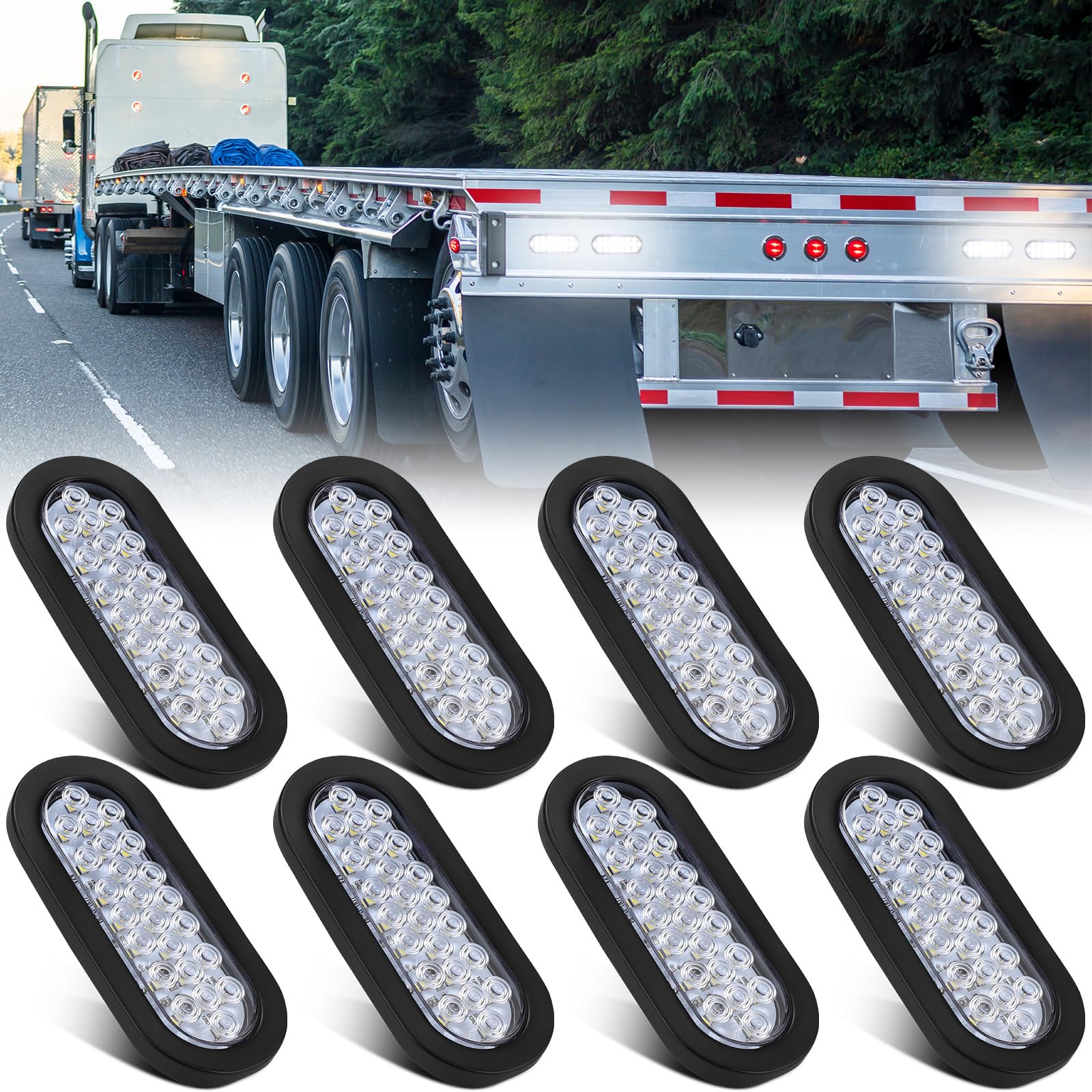 Photo 1 of 8 PCS 6" Oval LED Trailer Tail Lights, 24 LED Trailer Marker Lights Ip67 Waterproof 12v Brake Stop Lights Sealed Flush Mount for Truck Trailer RV Boat (White)