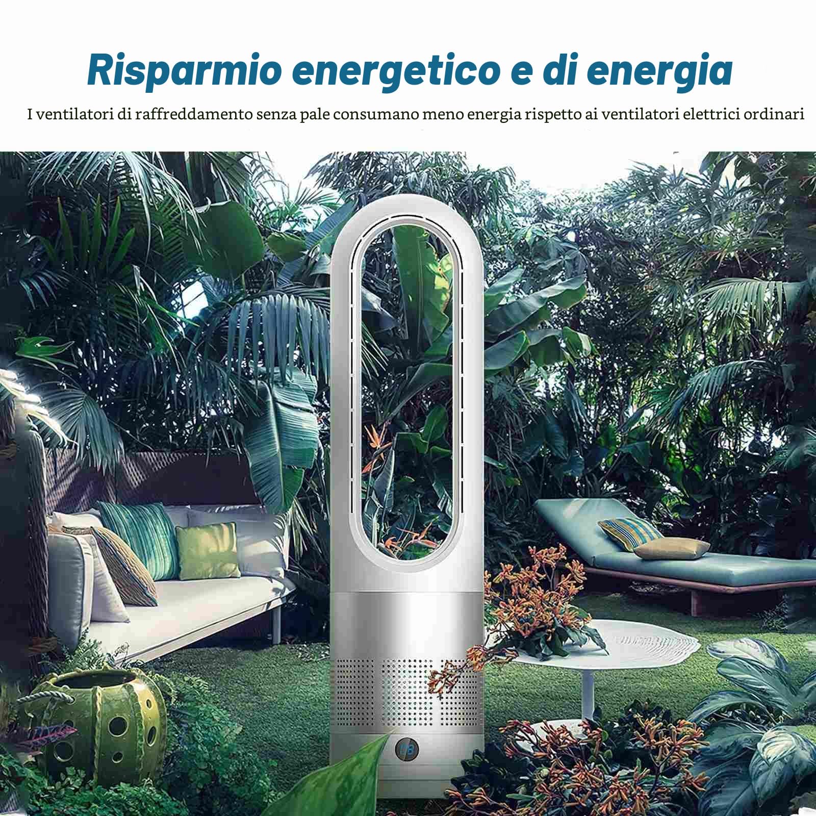 Ventilatore senza rotore con purificatore d'aria, ventilatore a torre silenzioso da 18 pollici con telecomando, 8 velocità, oscillazione a 80°, timer 8H, indicatore LED, ventilatore senza lama, per