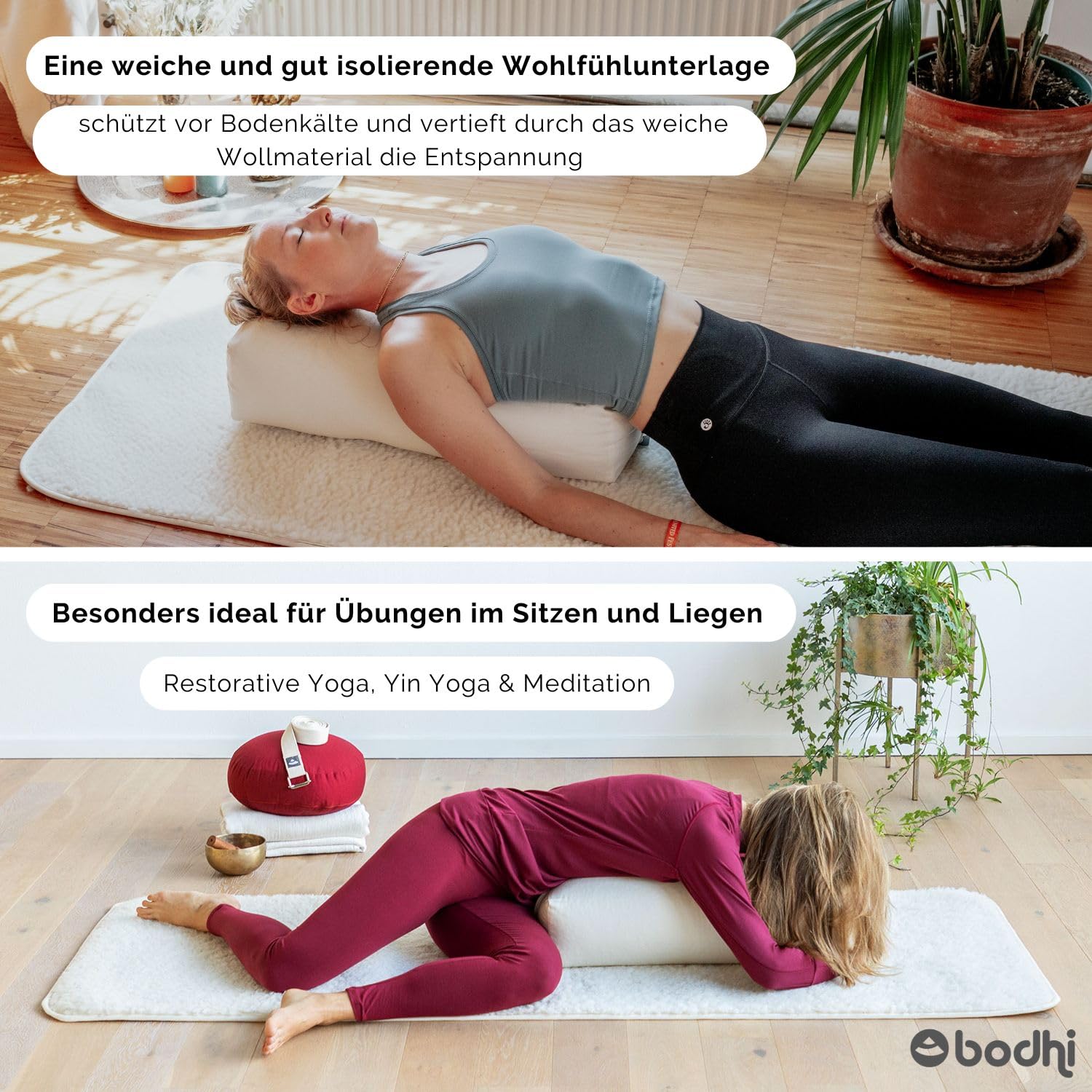 bodhi Schurwoll-Yogamatte Premium (umgesäumt) | Natur | Schurwollmatte | 100% Schafschurwolle (1200 g/m²)| Weich & Isolierend | VISHNU