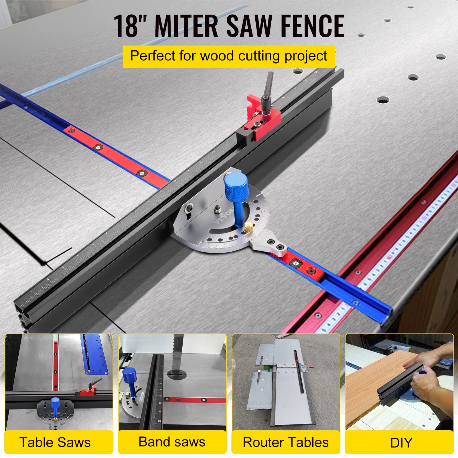 VEVOR Gehrungslehre Tischkreissäge 450mm, Miter Gauge Lasermakierung, Winkel 60° verstellbar, Präzision Ablängen, Winkelanschlag Holzverarbeitung Zubehör, Gehrungsanschlag, Aluminiumlegierung, 2,2 kg