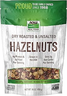 NOW Foods, Real Food, Dry Roasted & Unsalted Hazlenuts, Non-GMO, Vegan, Grown in the USA, 16 oz (454 g)