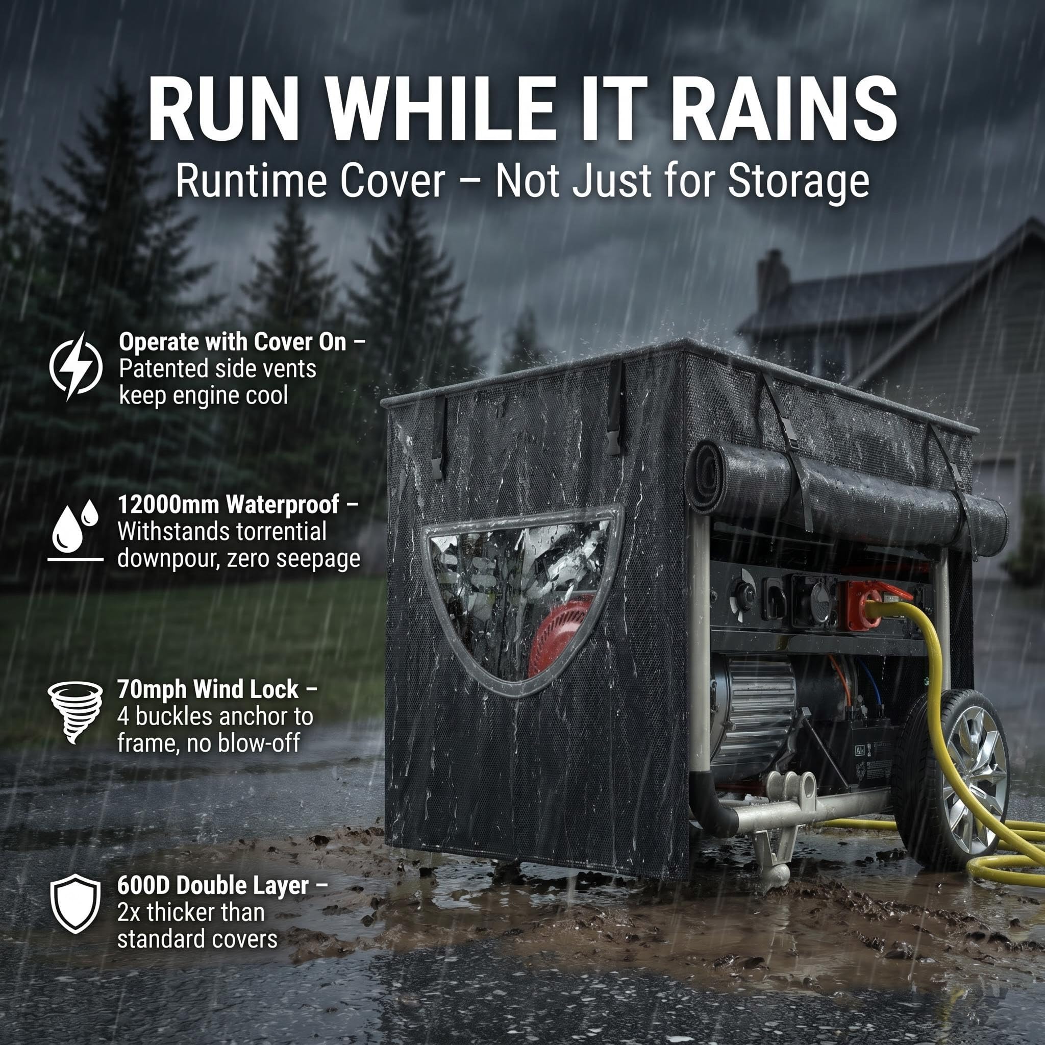Cubierta para generador de tiempo de ejecución, cubierta 100% impermeable, diseño de doble capa, uso en todo tipo de clima, lona de poliéster 600D resistente al agua, 32 x 24 x 24 pulgadas,