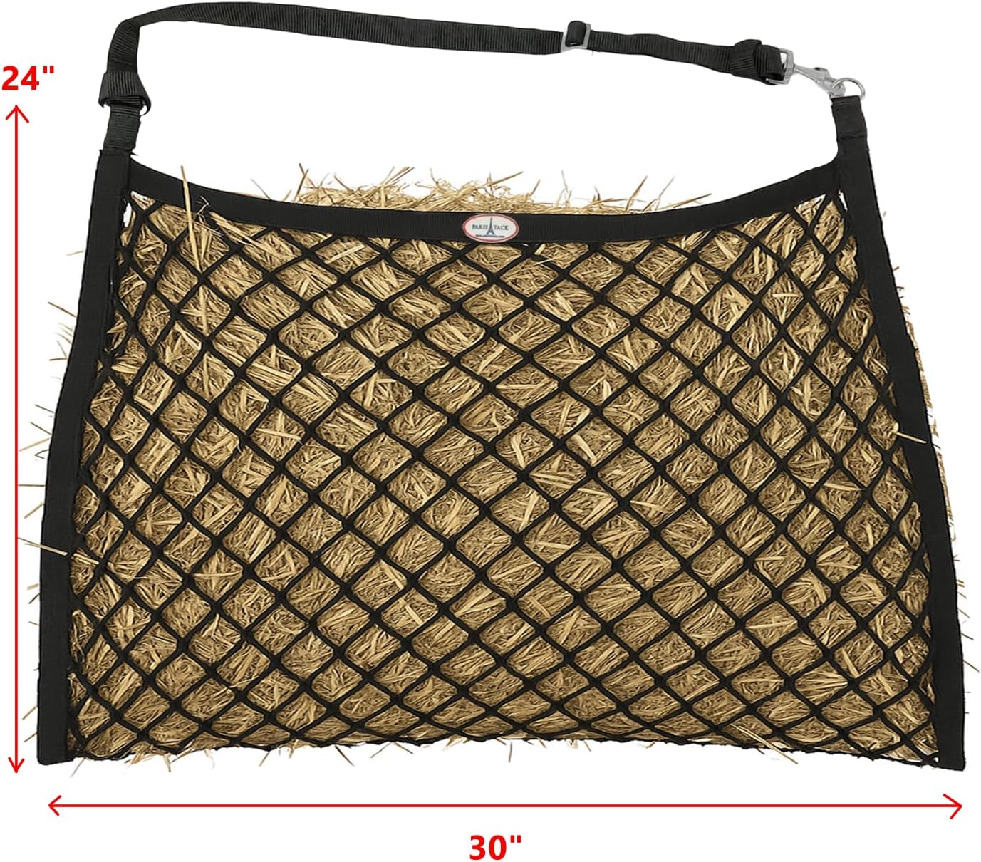 Knotless Ultra Slow Feed Hay Net Set of 2 – 1.5" Openings, Soft on Horse Muzzles, 24"x30", Holds 2 Flakes, Adjustable Hanging Strap with Snap, Ideal for Sensitive Mouths & Slow Feeding