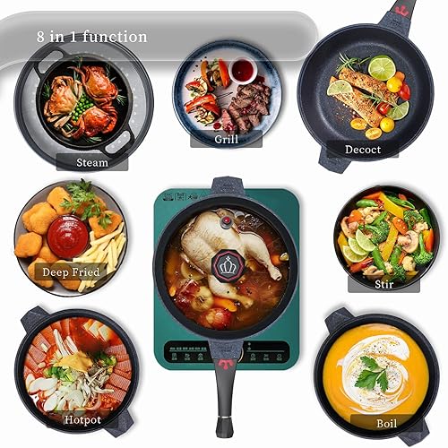 Vista 59 de TIBORANG Sartén antiadherente 8 en 1 multiusos de 11 pulgadas, 5 cuartos de galón, con tapa de vidrio, mango que se mantiene fresco, rejilla al