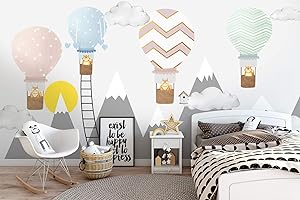 Murwall Kids Wallpaper: Explore Majestic Mountain Peaks and Soaring Balloons in Your Nursery