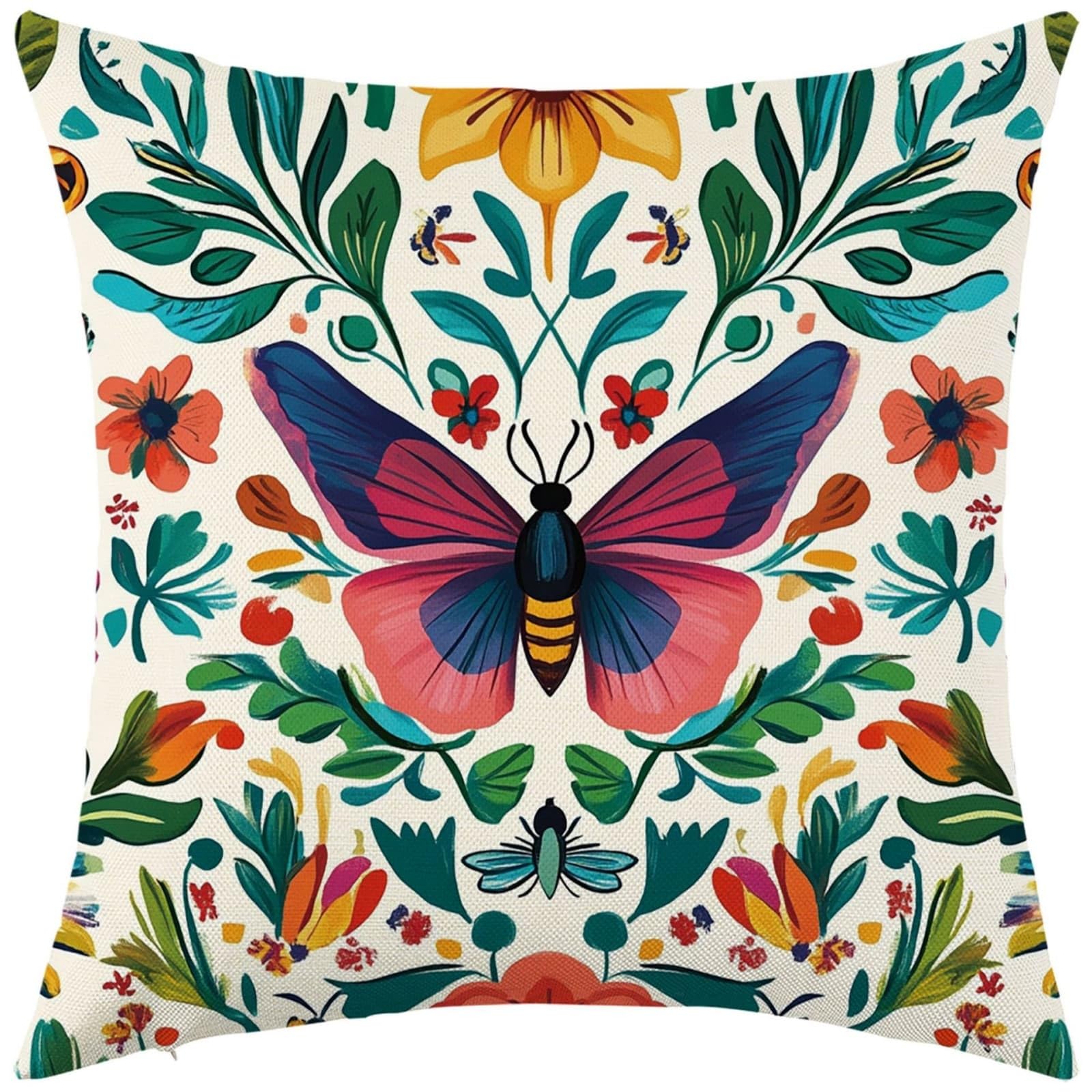 Cushion Covers 60cm x 60cm Green Leaves Large cushions with covers included - Linen Square Decorative Throw Pillowcases with Invisible Zipper, for Livingroom Sofa Bedroom