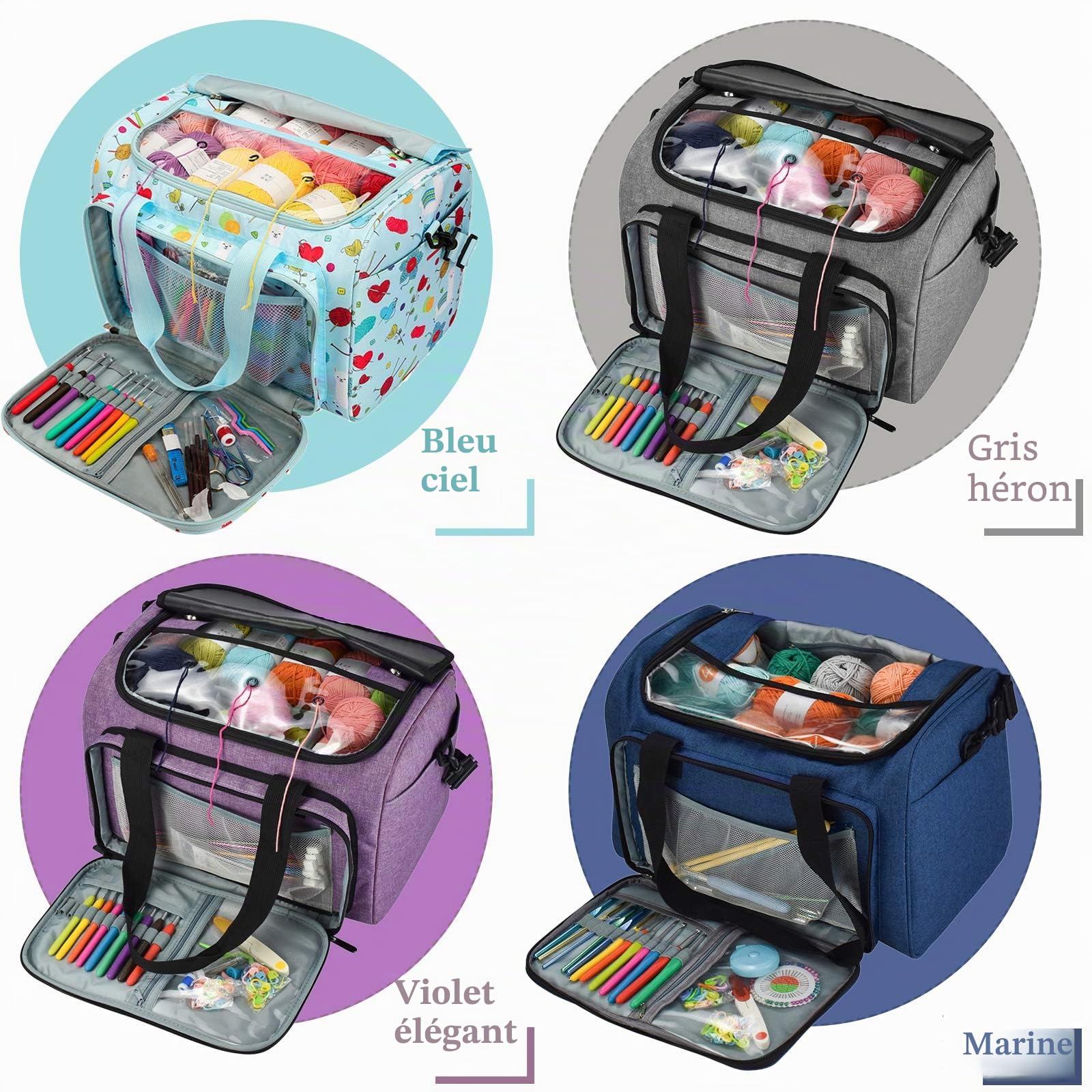 Coopay Sac Fourre-Tout pour Rangement pour Fils Textiles,Sac Rangement Tricot Aiguilles Portable pour Protect Unfinished Project,Sac Pelote de Laine pour Débutants et Professionnels du Tricot - Gris