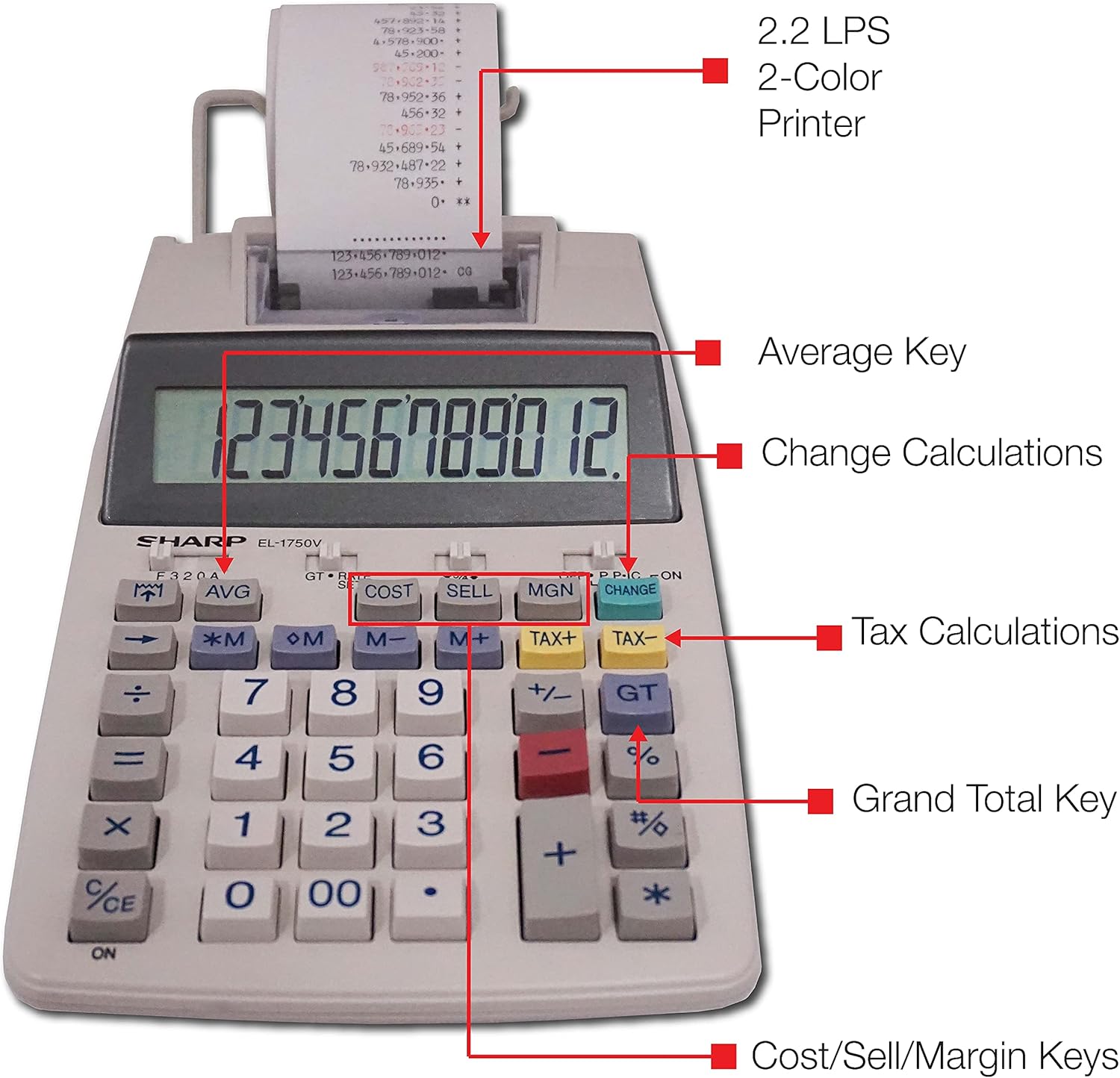 Sharp EL1750V calculator with specific keys labeled