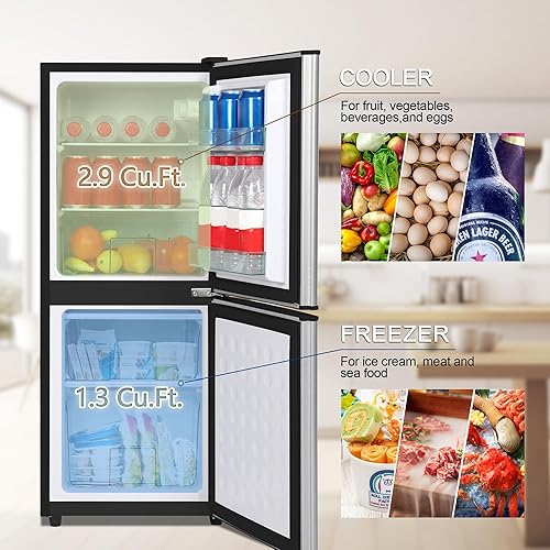Miniatura 4 de Refrigerador compacto con congelador de 4.2 pies cúbicos de 2 puertas con termostato ajustable de 7 niveles, refrigerador pequeño con congelador