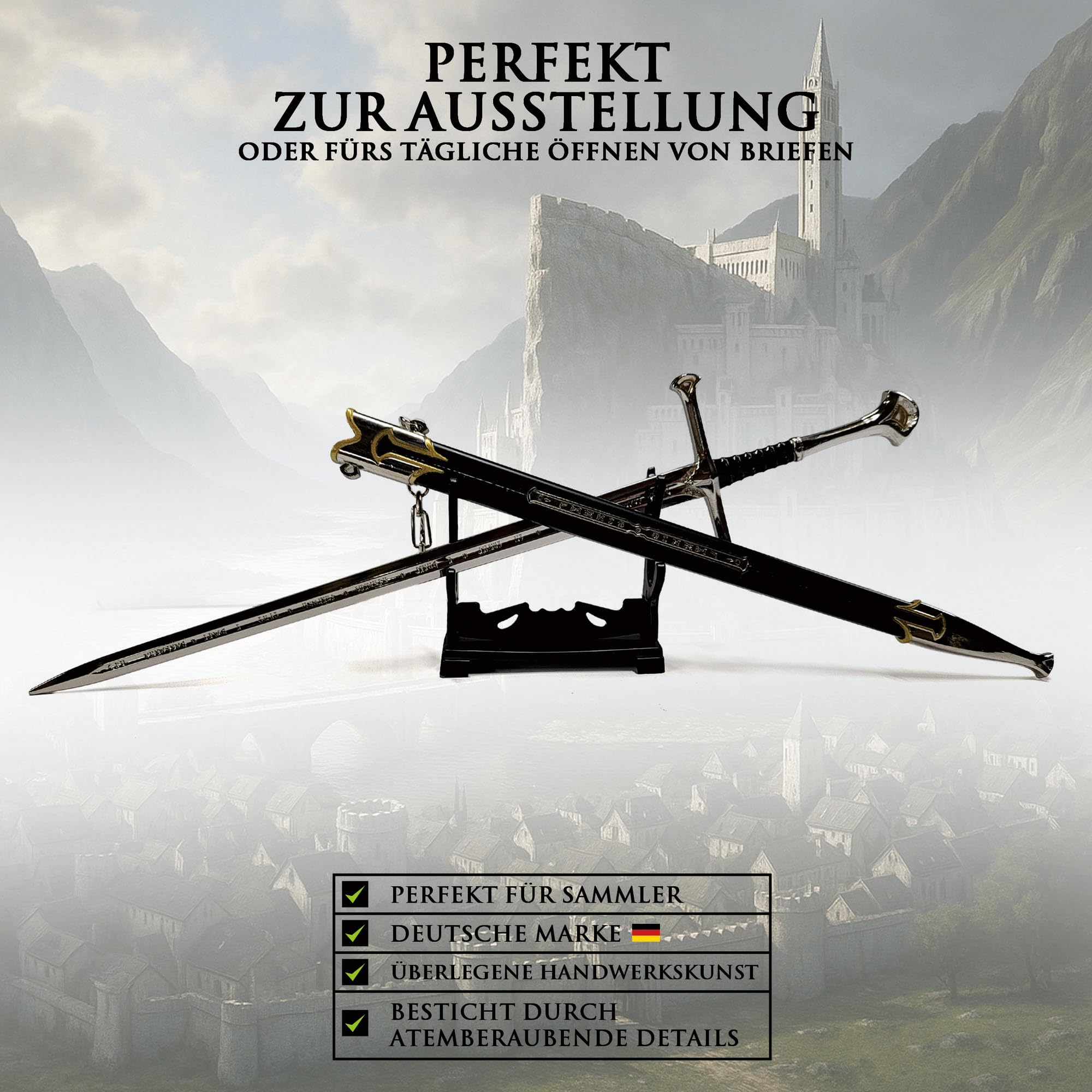 Herr der Ringe Anduril Schwert Brieföffner 30cm Metall Scheide Aragorns Flamme des Westens