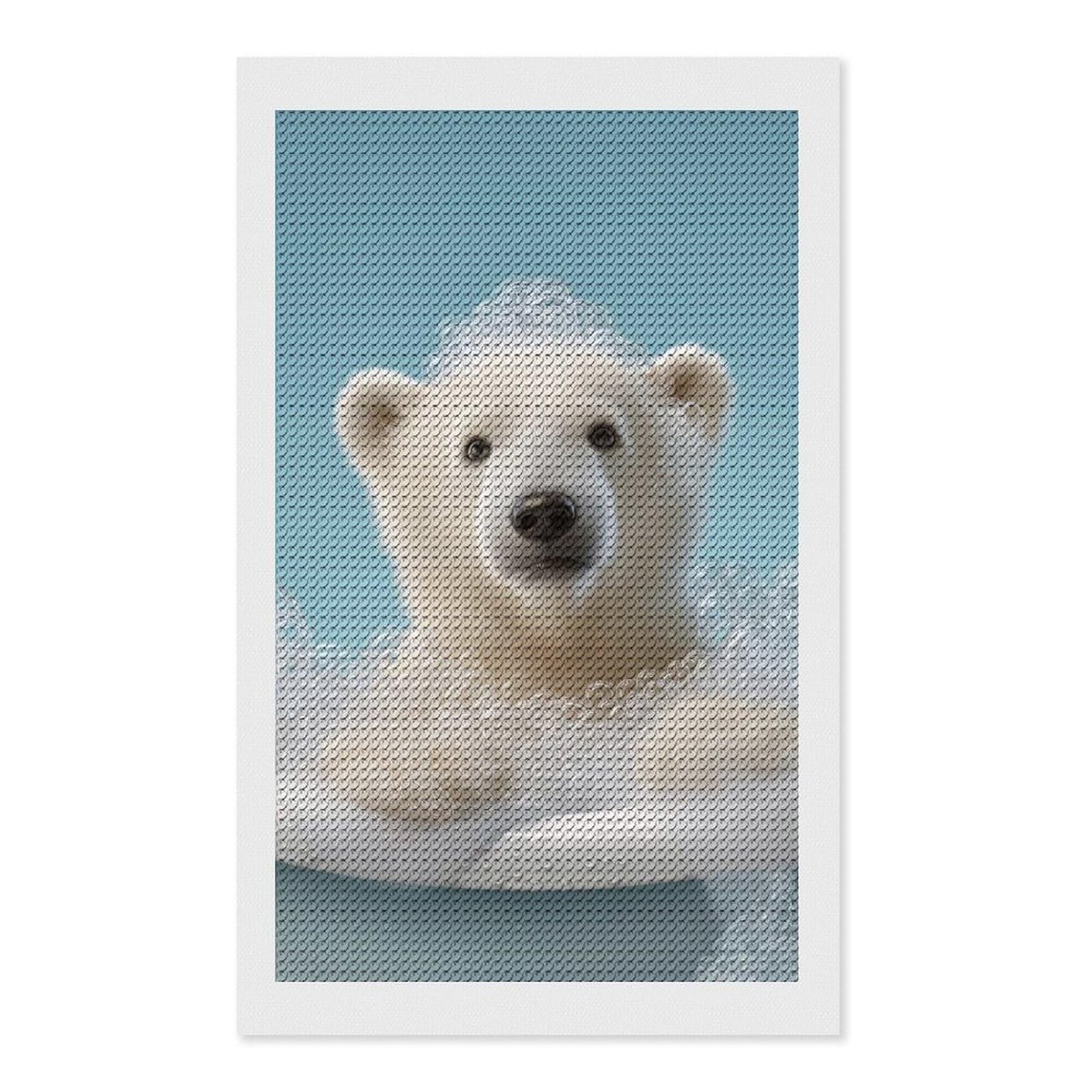 Junmoney Polar Bear Cub in Bubble Bath Diamond Art Kit 12"x20", Gift Idea, for Family Craft Time, Mindful Craft Activity, Boho Decor, Relaxing DIY Hobby