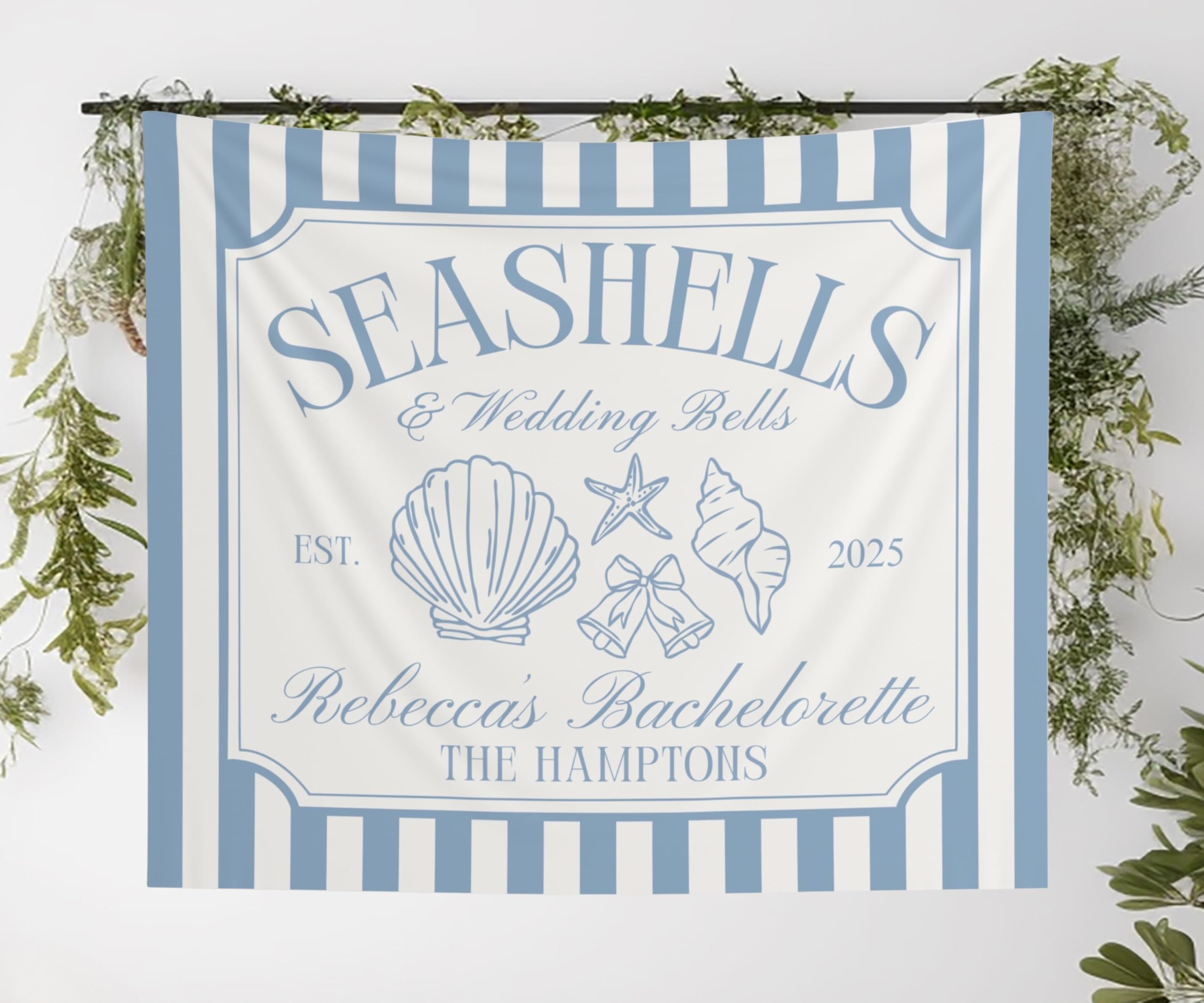 Seashells and Wedding Bells Bachelorette Party Tapestry Personalized Beach Bachelorette Backdrop Coastal Bridal Shower Party Decor