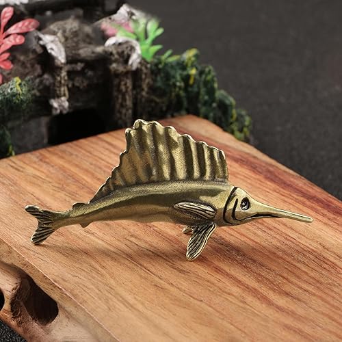 Miniatura 5 de DTREEL Figuras en miniatura modelo atún de latón, bronce interesante animal marino ornamental estatua de peces escultura para el hogar Bonsái de