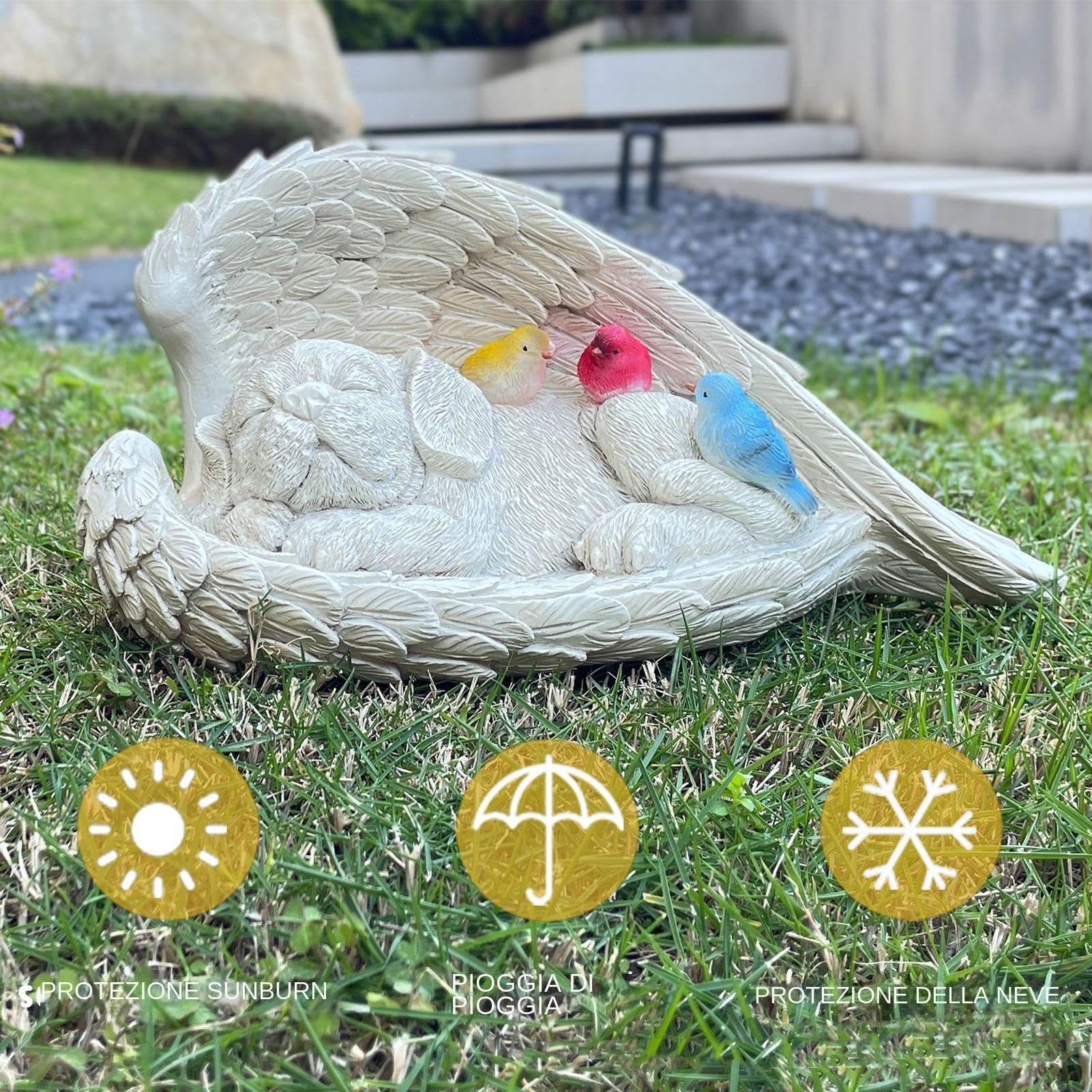 Generico Statua Cane Angelo Con Luce Solare Per Decorazione Commemorativa