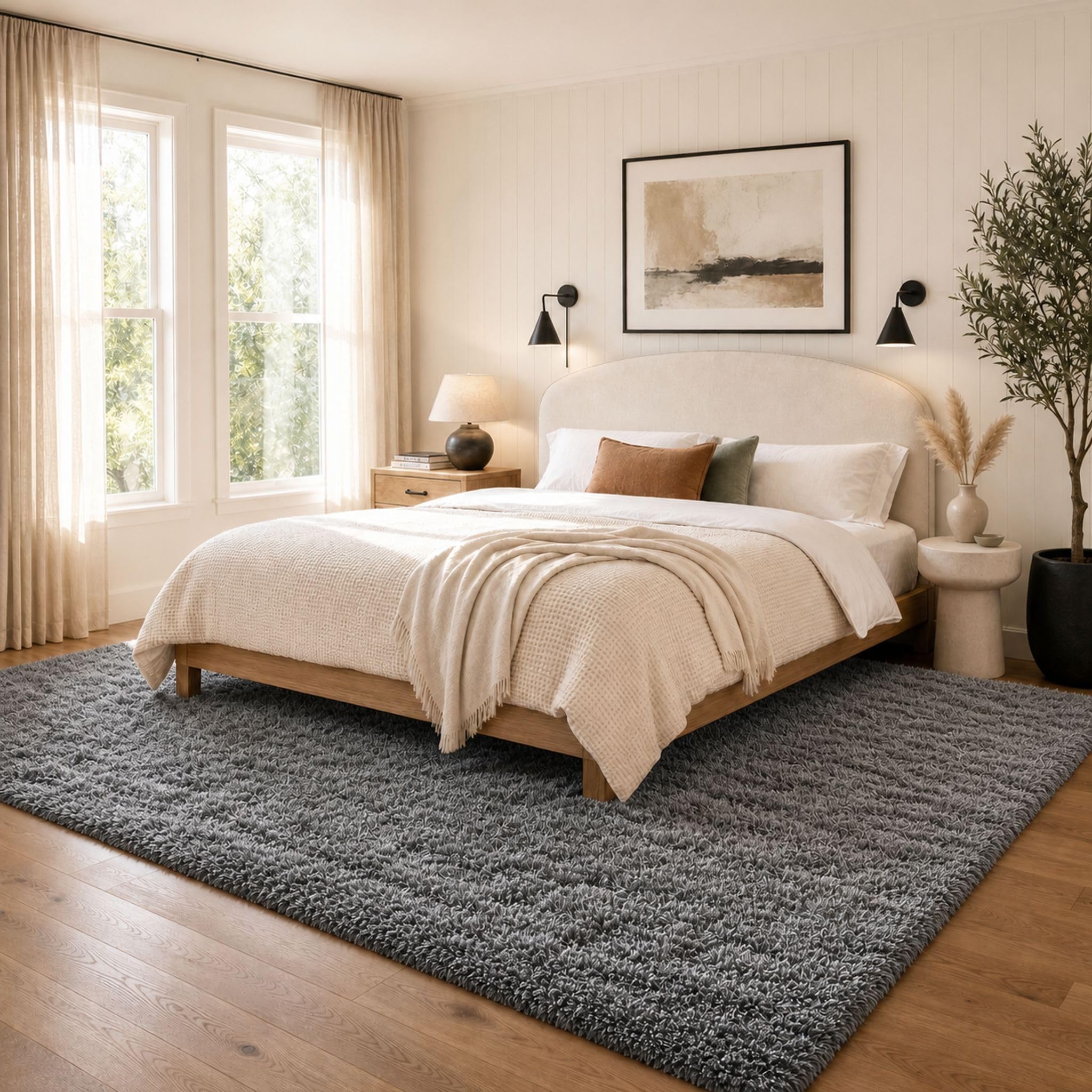 Ophanie 8x10 Area Rugs for Living Room,Upgrade Non-Slip Fluffy Soft Large Shag Bedroom Carpet, Grey Big Indoor Thick Rug,Gray Carpets for Boy and Girls Room Decor with Over 99 pcs Pile fibers