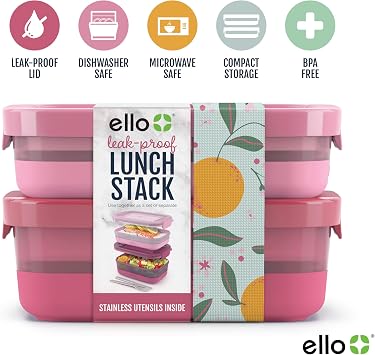 Ello Lunch Stack Bento Box, 2-Pack Guava One Size