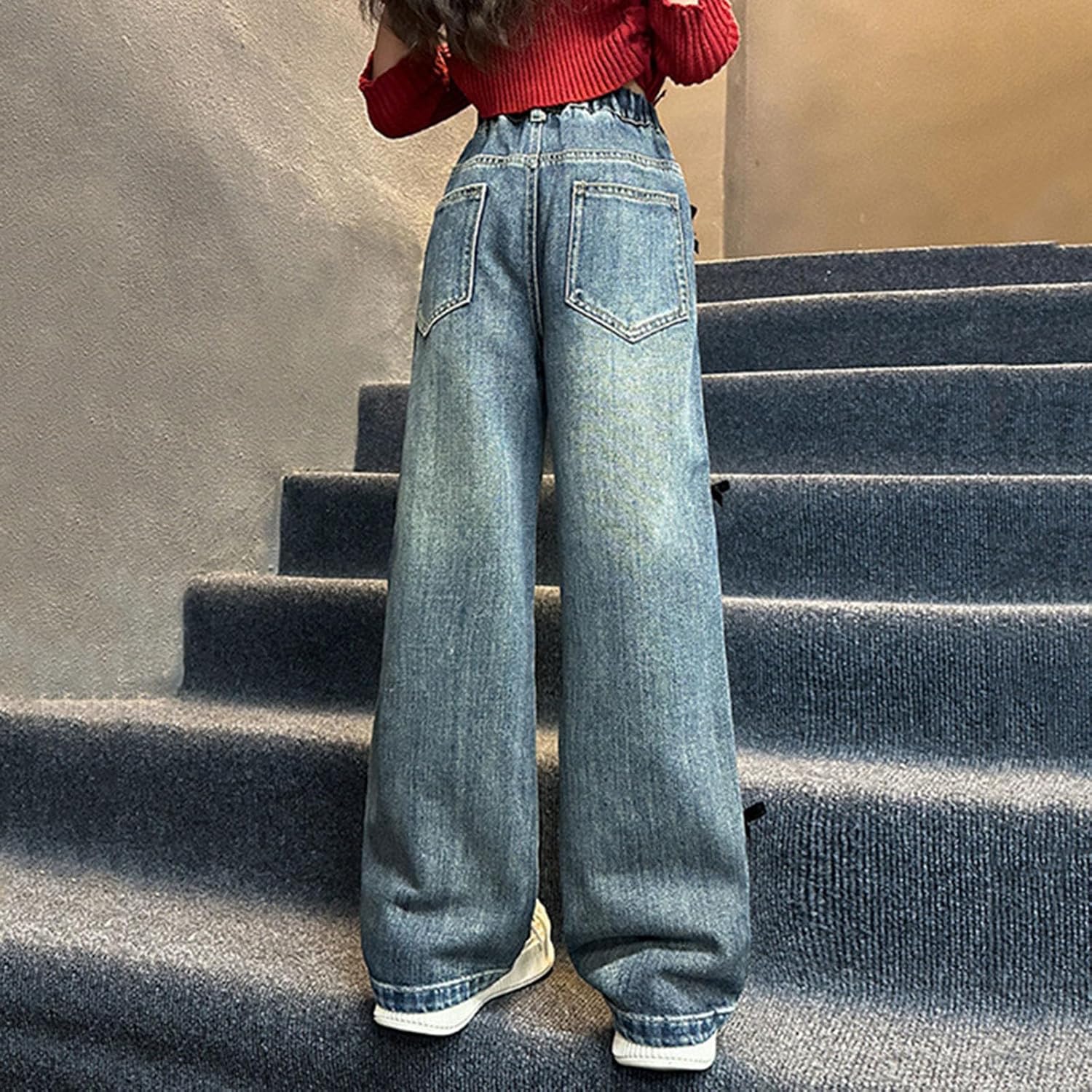 Tween Girls Baggy Jeans, Straight Leg Y2k Denim Pants High Waisted Cute
