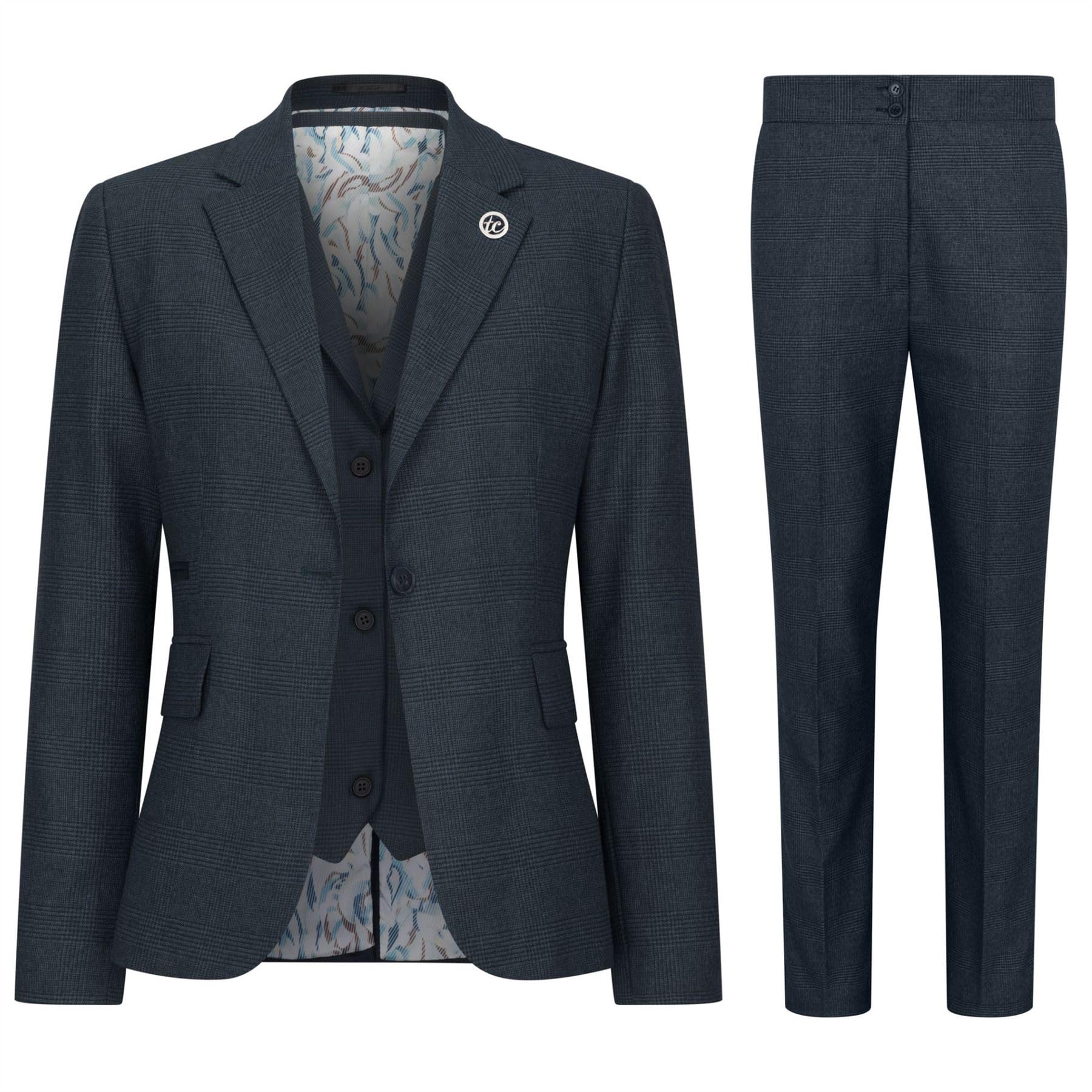 TruClothing Damen Anzug 3 Teilig Olive Karo Tailored Fit Business Formal