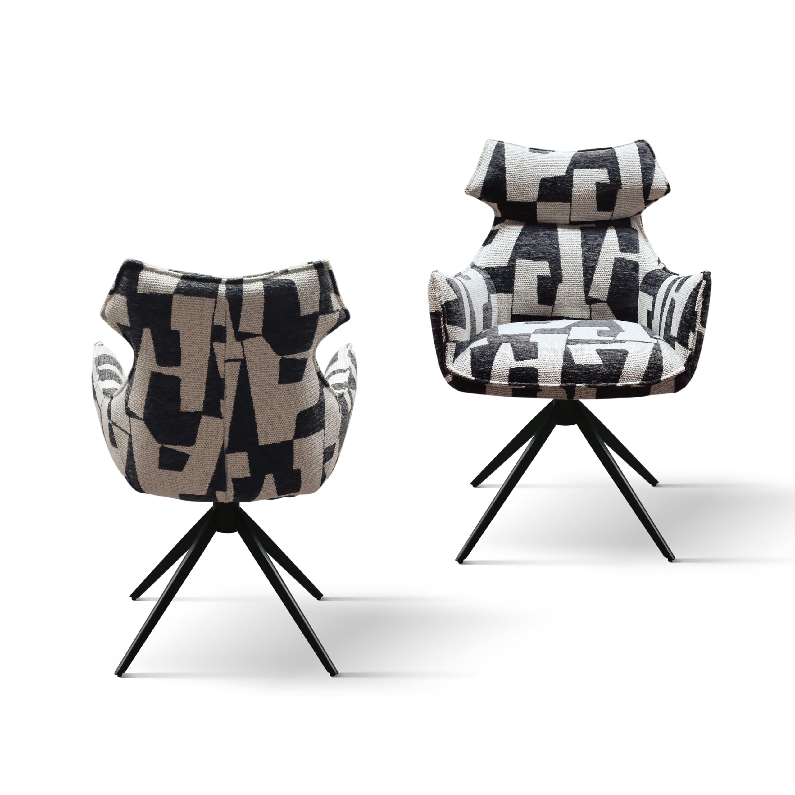 PAZZO DESIGN Poltrona imbottita Girevole Ornella con Poggiatesta e Braccioli, Set Da 1, Bianco/Nero, Poltrona Tessuto, Relax, Lettura, Comoda, Gambe Metallo, Sala da Pranzo, Ufficio - id_2342