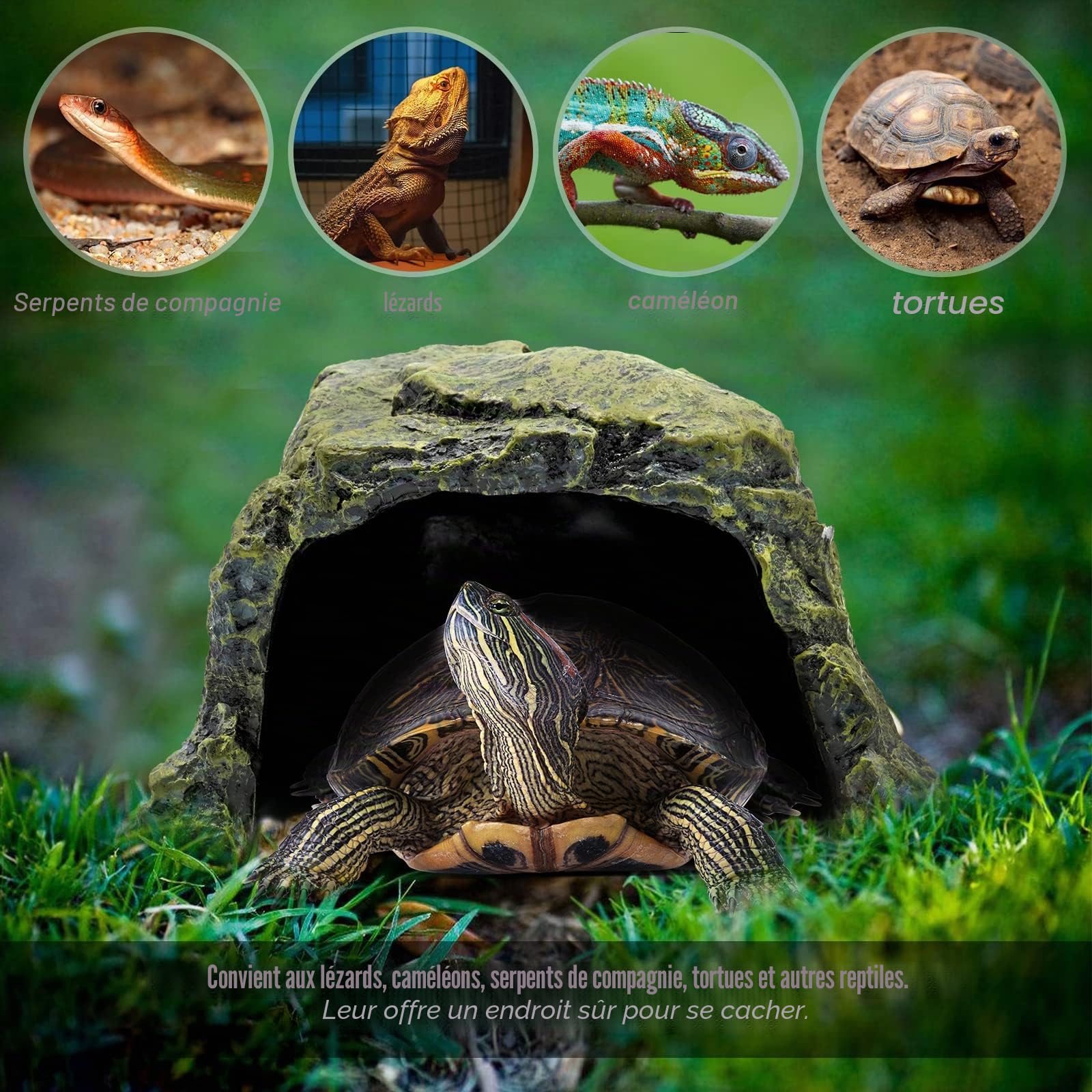 Grande Cachette pour Reptile Résine Abri pour Reptiles Tortue Cachette Abri Reptile Habitat DéCoration Aquarium Terrarium DéCoration pour Tortue LéZard Serpent Amphibiens