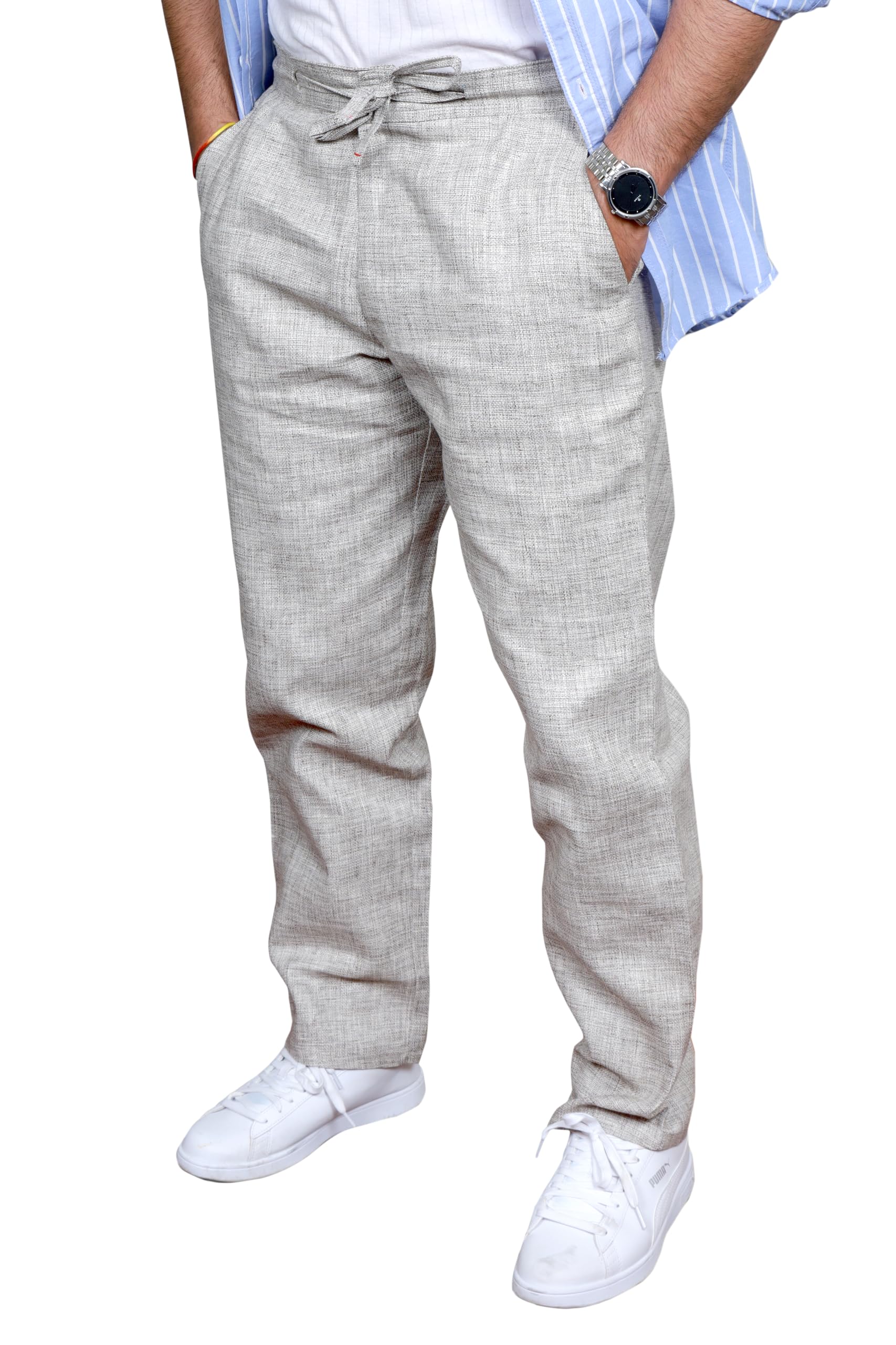 Men's Premium Linen Trousers | Stylish Parallel Fit | Mid-Rise | Drawstring Waist | Breathable Casual Pants-picture-38