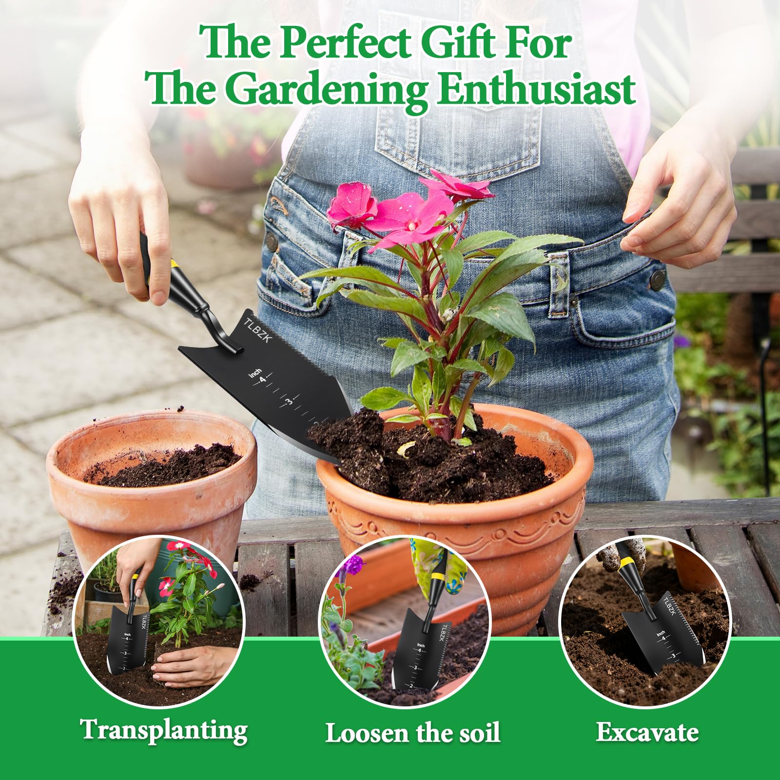 Juego de herramientas de jardinería de acero inoxidable de alto rendimiento, pensado para uso en exteriores, perfecto para hombres y mujeres, incluye pala de jardín, pala para plantas y