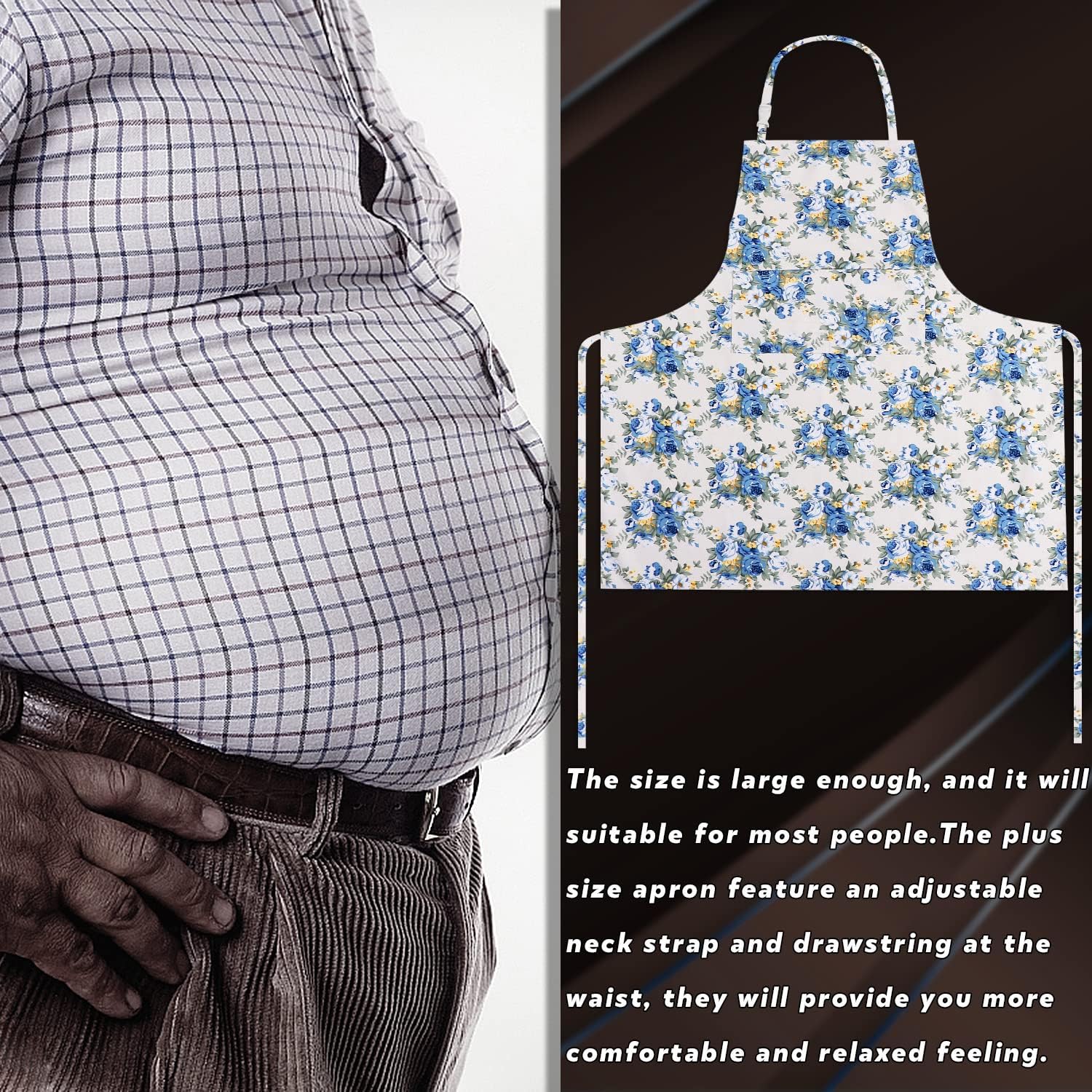 LOLOMLO Oversize Canvas Cotton Apron, Extra Large Aprons with Long Strap, Adjustable Neck Tear Resistant Plus Size aprons - Image 7