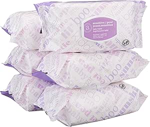 Amazon Elements - Baby Wipes, Sensitive, Unscented, Flip-Top Packs, 480 Count(6 Packs of 80)