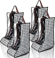 Shinylin 4-Pack Dust-Proof Boot Storage Bags for Cowboy Boots - Portable Travel Shoe Bags with Handle, Tall Houndstooth Design