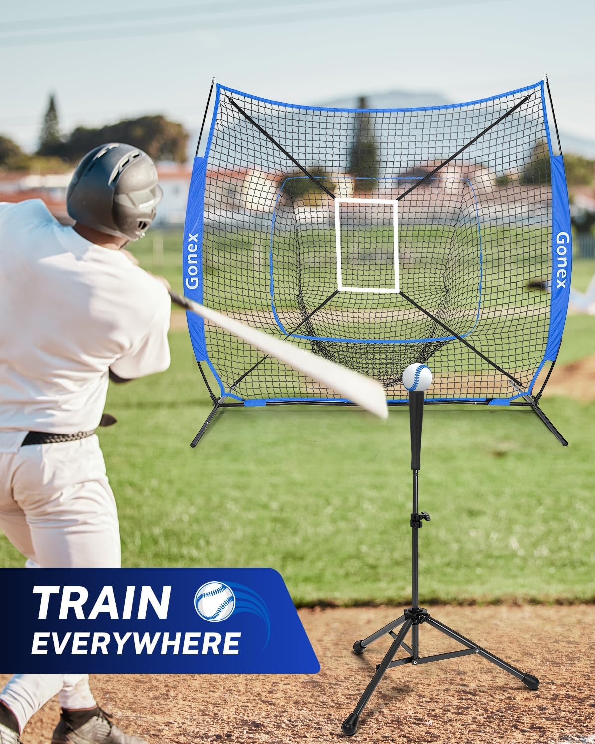 Gonex 7' x 7' Baseball Softball Practice Net Set with Batting Tee for Hitting and Pitching Batting, Practice Training Aid, with Strike Zone, Large Mouth, Bow Frame, Carrying Bag - Image 7