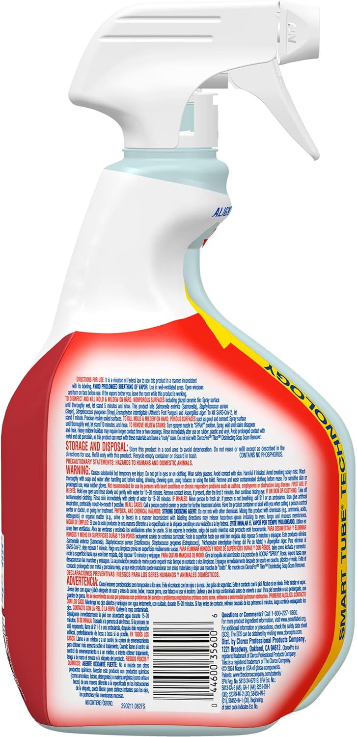 CloroxPro Tilex Disinfecting Instant Mold and Mildew Remover Spray, 32 Fluid Ounces, Pack of 9 (Package May Vary)