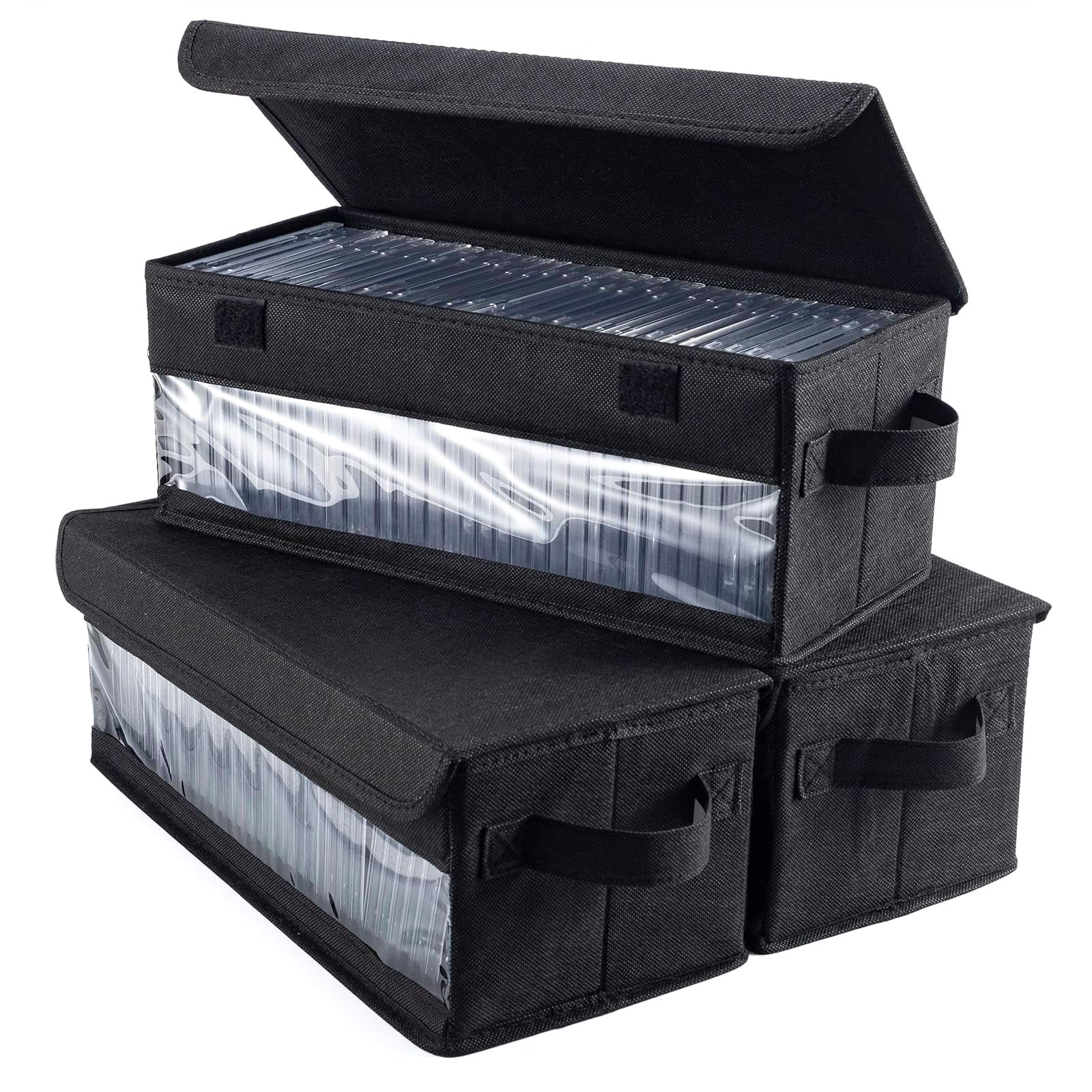 NMFLAB Stackable Album Holder Case with Clear Panel and Reinforced Base Holds 90 Records When Combined 3 Pcs Neatly Arrange Collections Multi Disc Storage