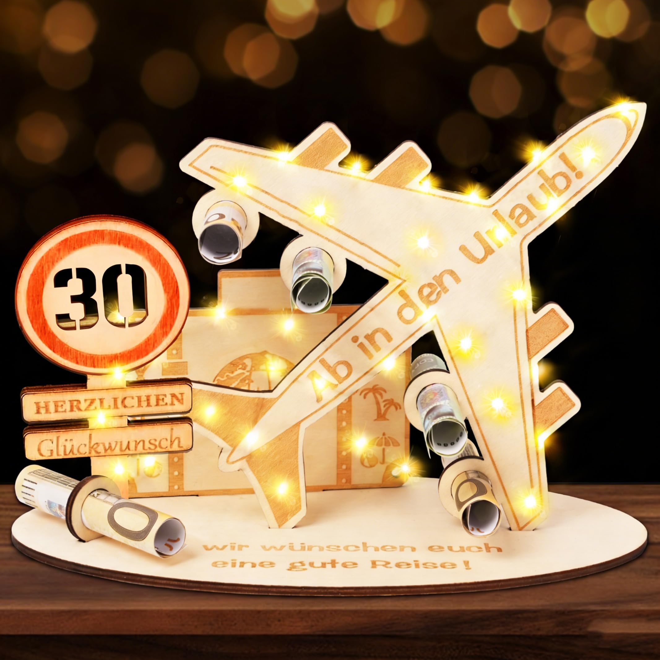 Geldgeschenke Geburtstag Holz, 30 Geburtstag für Frauen und Männer, Flugzeug Geschenk, Geldgeschenke Verpackung, Geldgeschenk Reise, Reisekasse Geschenk für Damen Herren