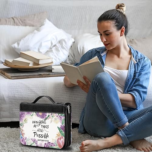 Miniatura 7 de Fundas para la Biblia para mujer, funda de piel sintética con bolsillos y cremallera, funda de transporte de la Biblia de tamaño grande para libros