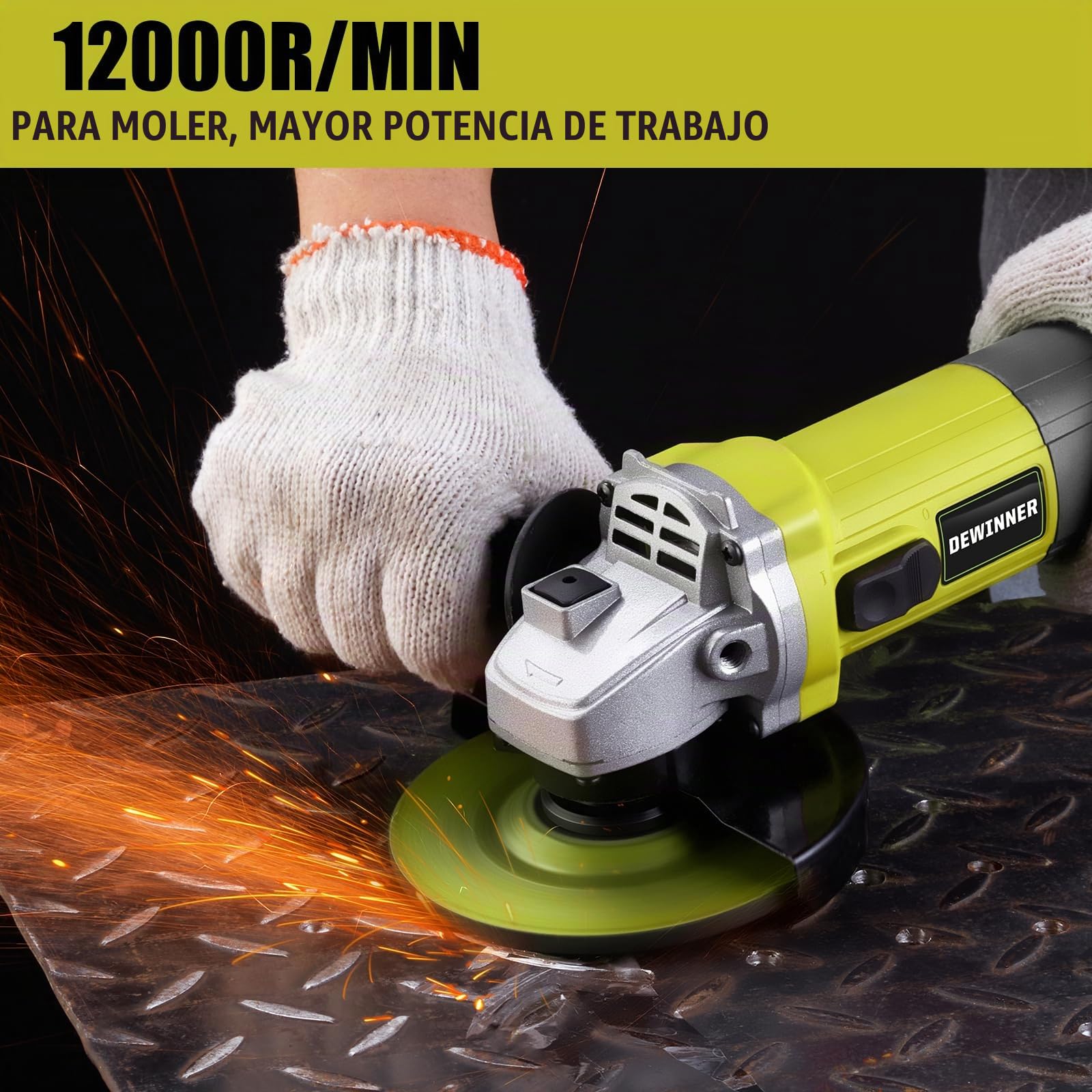 DEWINNER Amoladora angular 850 W, 220-240 V, 6 discos de amoladora angular de corte, 115 mm, cubierta de protección, con mango adicional herramienta de pulido de corte