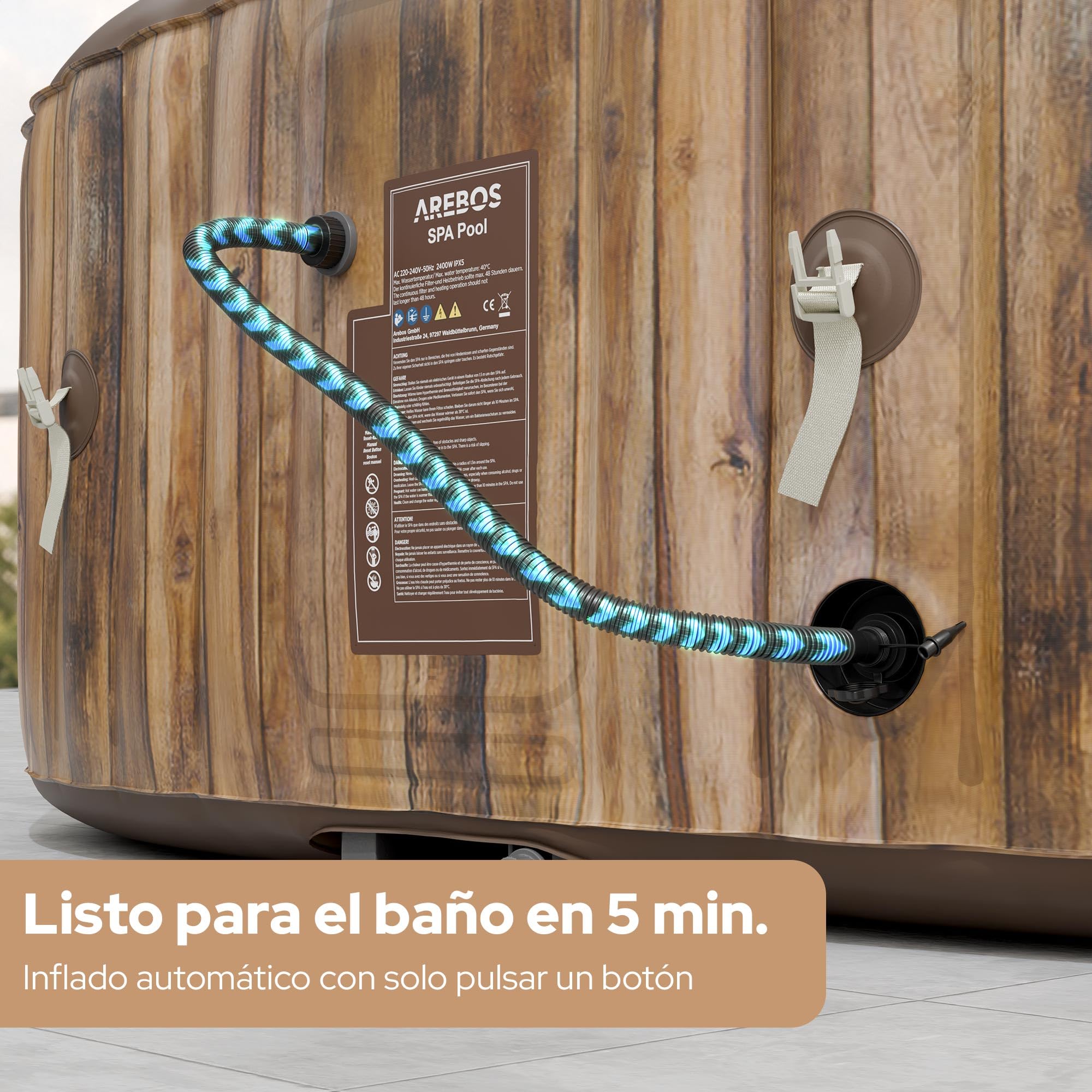 Arebos Whirlpool | SPA Hinchable | Interior y Exterior | 190x120 cm Ovalado | 2 Personas | 90 chorros de Masaje | con calefacción | 550 litros | Incl. Cubierta | Bubble SPA & Wellness Massage
