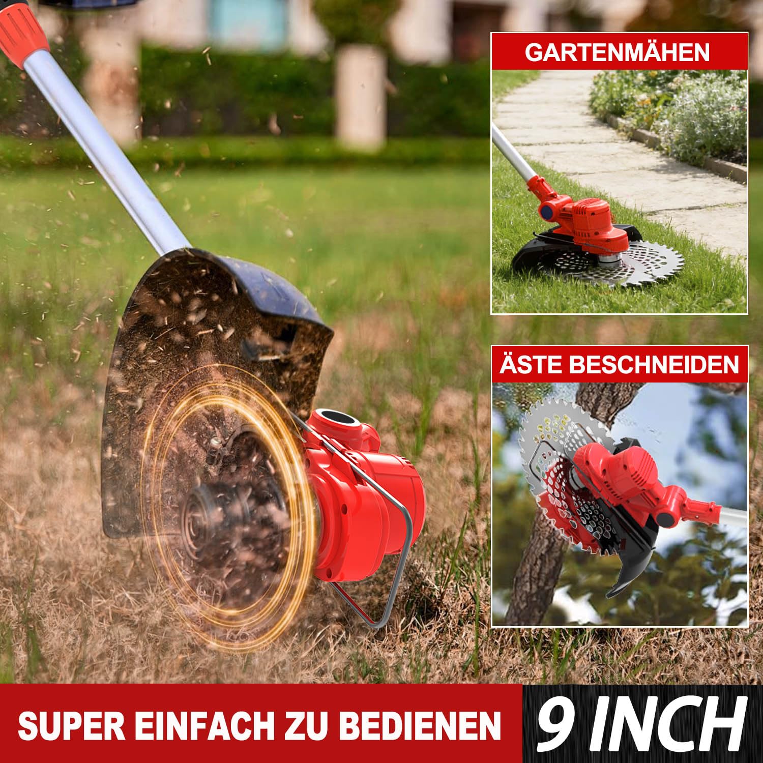 Rasentrimmer mit Akku und Unkrautbürste, 21V Akku Freischneider für Makita Akkus, 6-in-1 rasentrimmer, Freischneider Akku 20000U/min – für Dickicht und hohes Gras