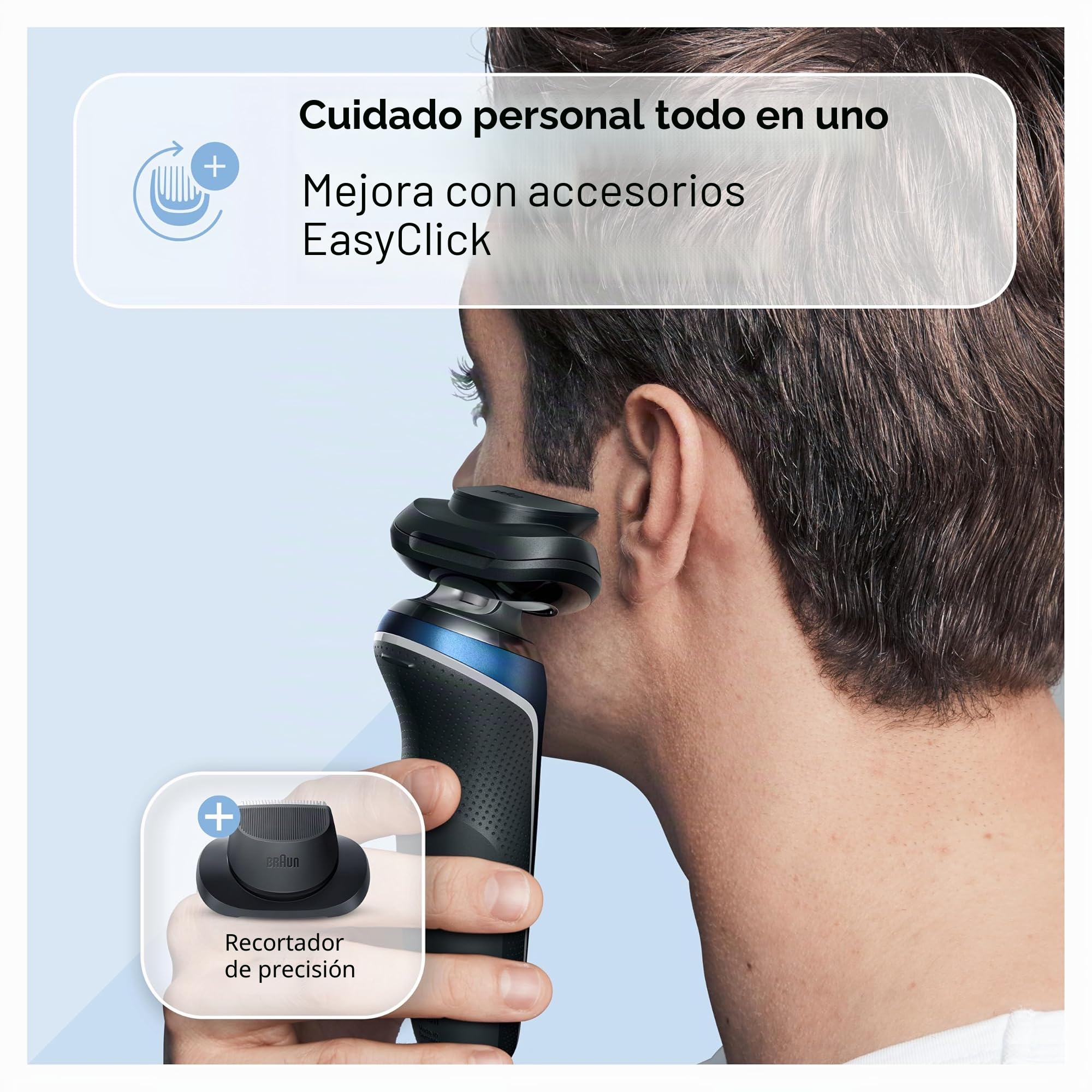 Braun Afeitadora eléctrica para hombre, serie 6 6120s, afeitado en seco y húmedo, modo turbo y delicado, con recortador de precisión y estuche, azul