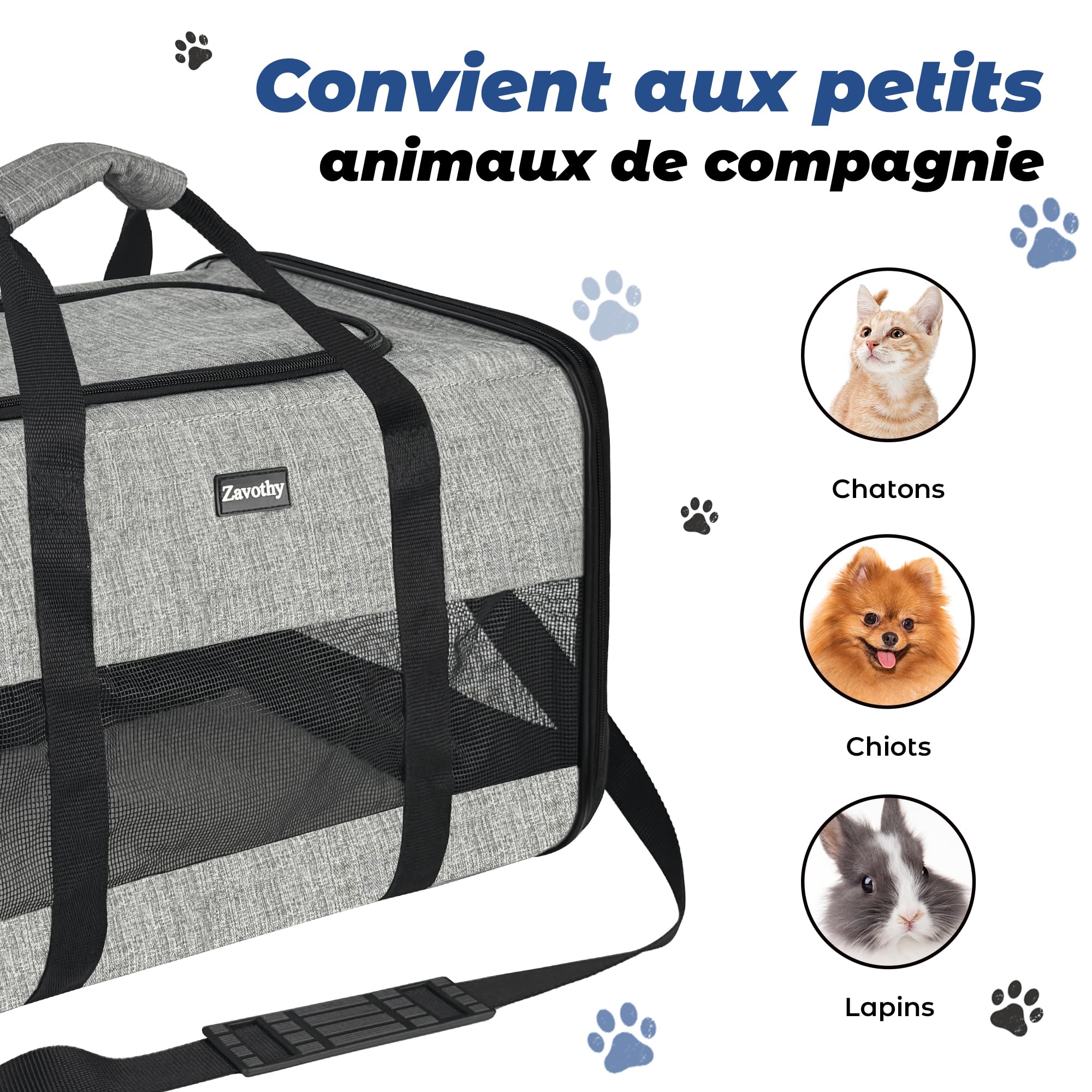 Zavothy Transporttasche für Katzen und Hunde, Transporttasche, atmungsaktiv und faltbar, Transportbox für Katzen mit verstellbarem Schultergurt, Abnehmbare Plüschmatratze (Grau, L)