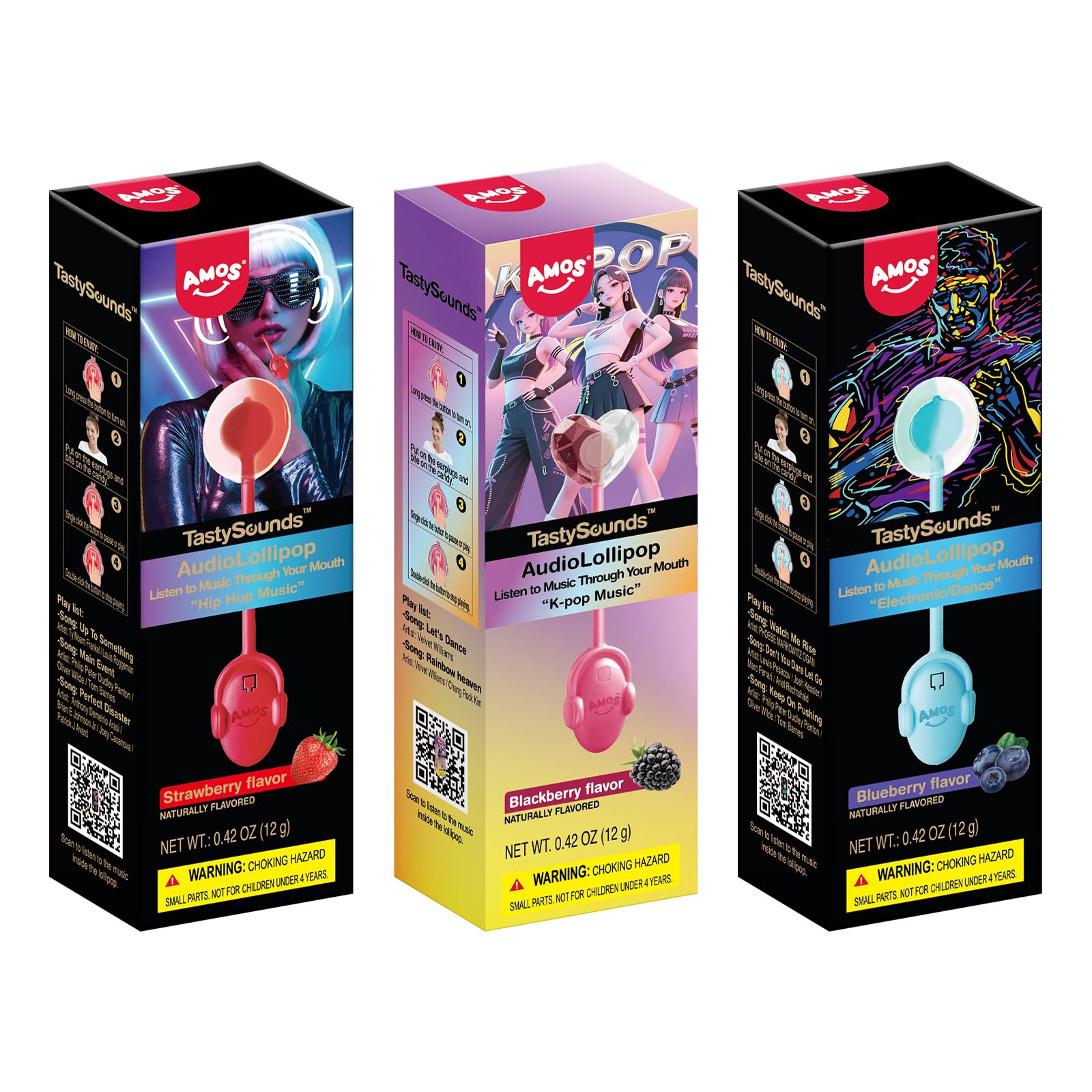 - TastySounds Music Lollipop Trio - Berry Orchard Variety Pack (Blueberry, Strawberry, Blackberry), Singing Suckers with Bone Conduction Tech, Unique for All Ages, 3 Count