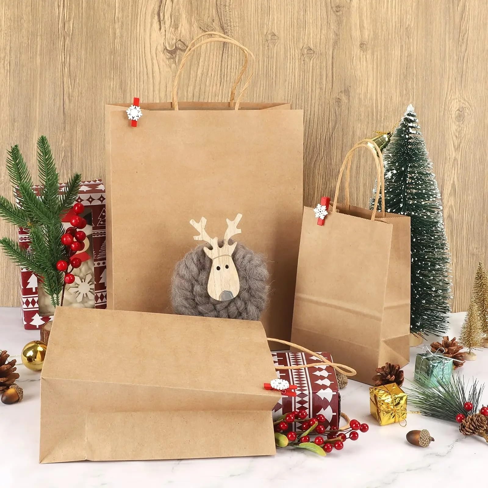 Bolsas Papel Kraft Bolsas de papel kraft marrón con asas pequeñas a granel for bolsas compras regalo for fiestas Navidad(Dark Green,26x12x31cm-10pcs)