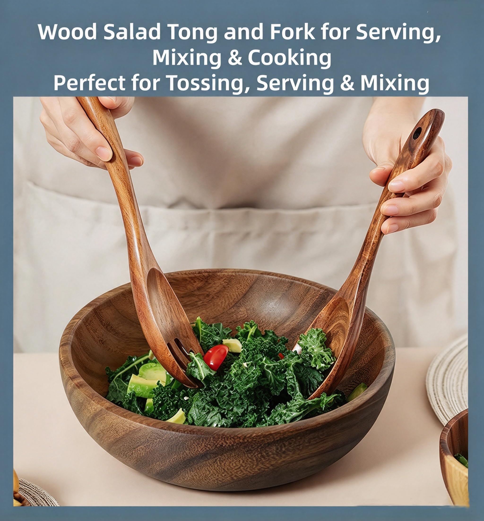 Acacia Wood Salad Tongs - 2 Piece Set -3