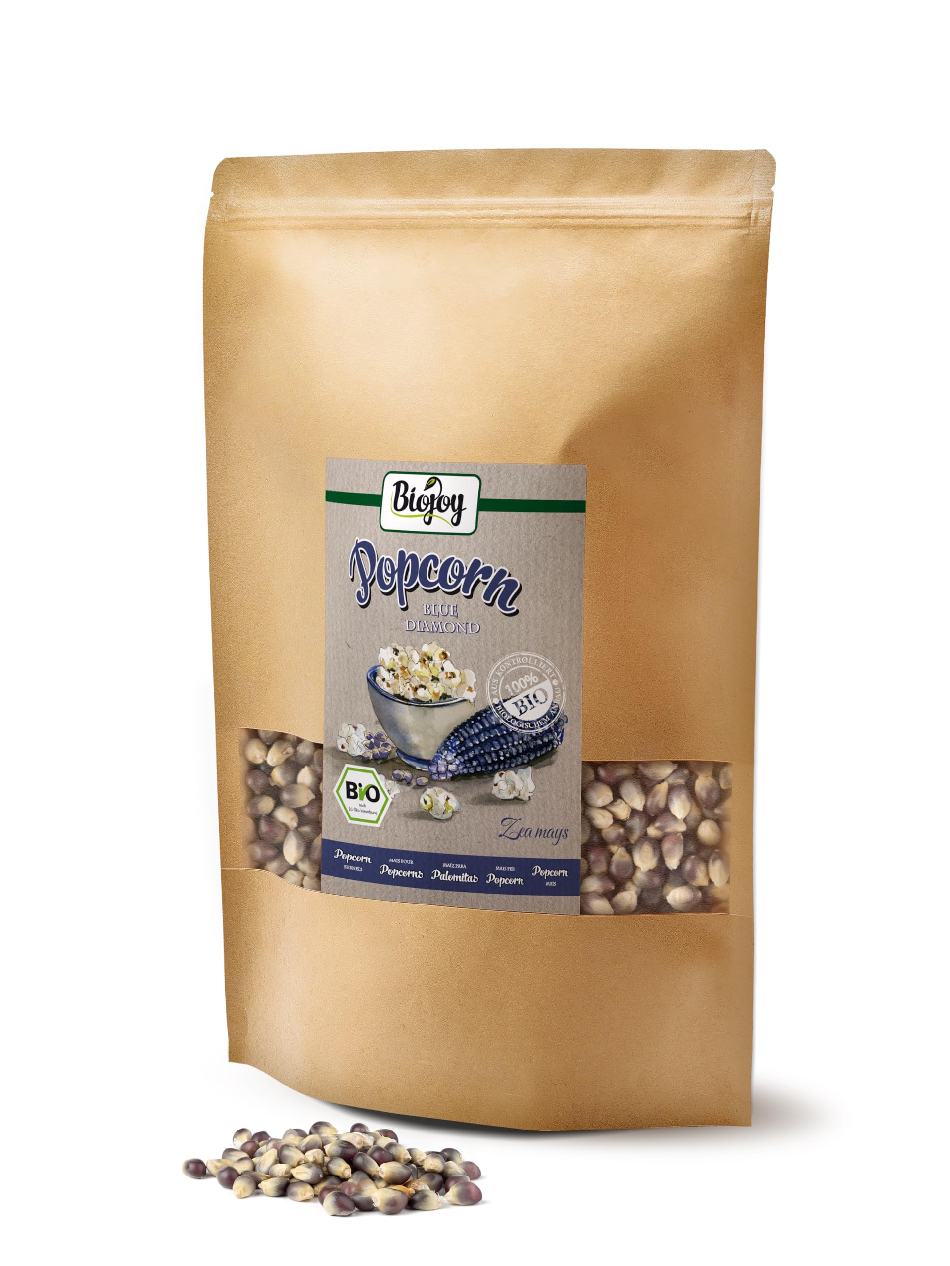 Biojoy Mais per Pop-Corn Biologico Blue Diamond (2 kg), Crudo e Intero, Senza Additivi