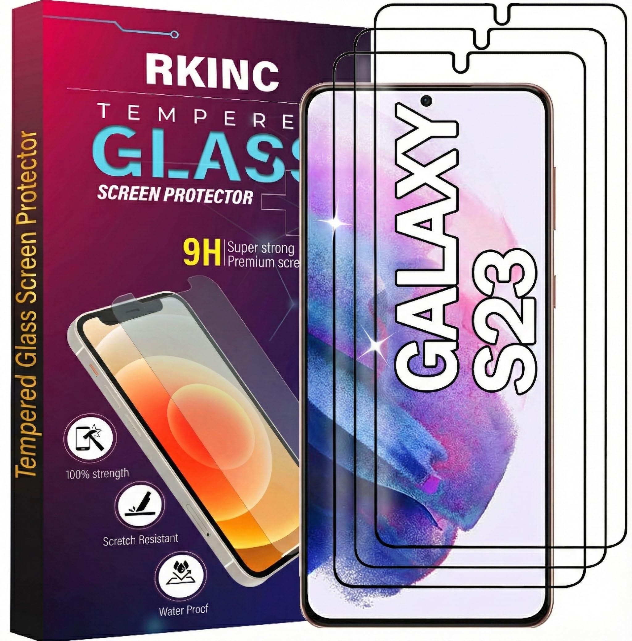 RKINC 3 Stück, Panzerglas Schutz Glas für Samsung Galaxy S23, Panzer HD Fingerabdruck-Unterstützung Displayschutzfolie, 0,33 mm kratzfest, blasenfrei, splitterfrei