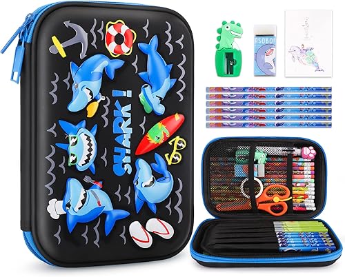 Miniatura 9 de homicozy Estuche para lápices para niños, bonito juego de papelería de dinosaurio para niños, organizador de caja de lápices de EVA 3D con