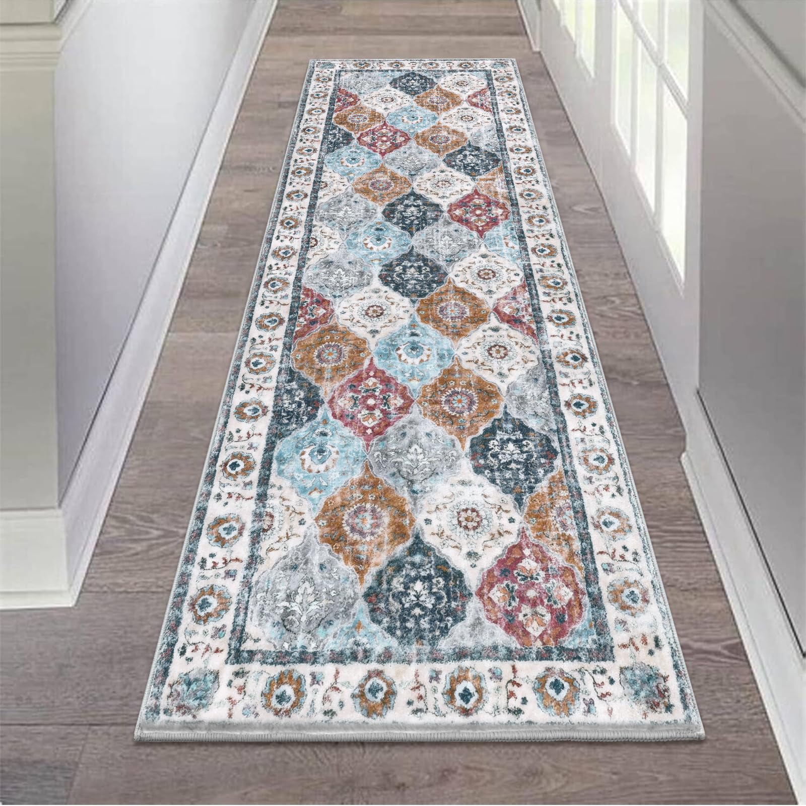 HEBE Hallway Runner Rug 2'x6' Washable Vintage Distressed Area Rugs Non Slip Laundry Rug Runner Boho Floor Carpet Runners for Hallways Entryway