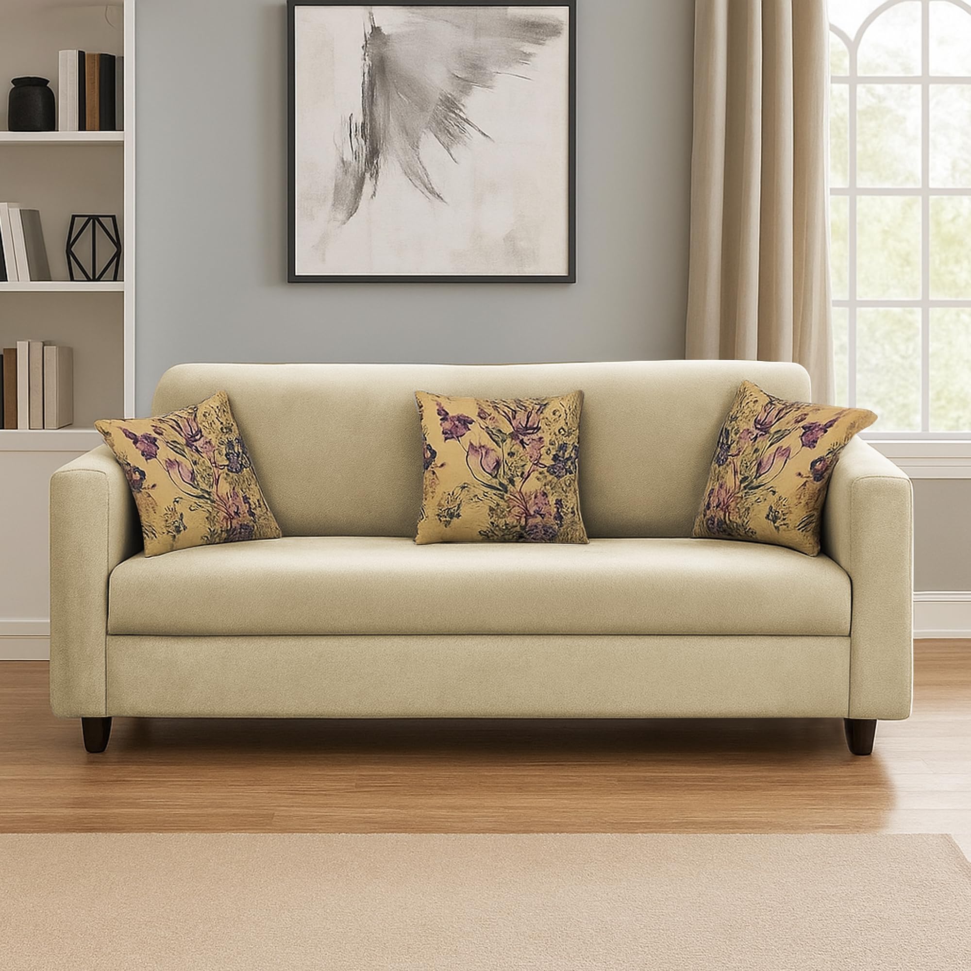 GRAPEWOOD Diana 3 Seater Sofa Set for Living Room (Cream Colour) Premium Fabric Sofa Set-image-49