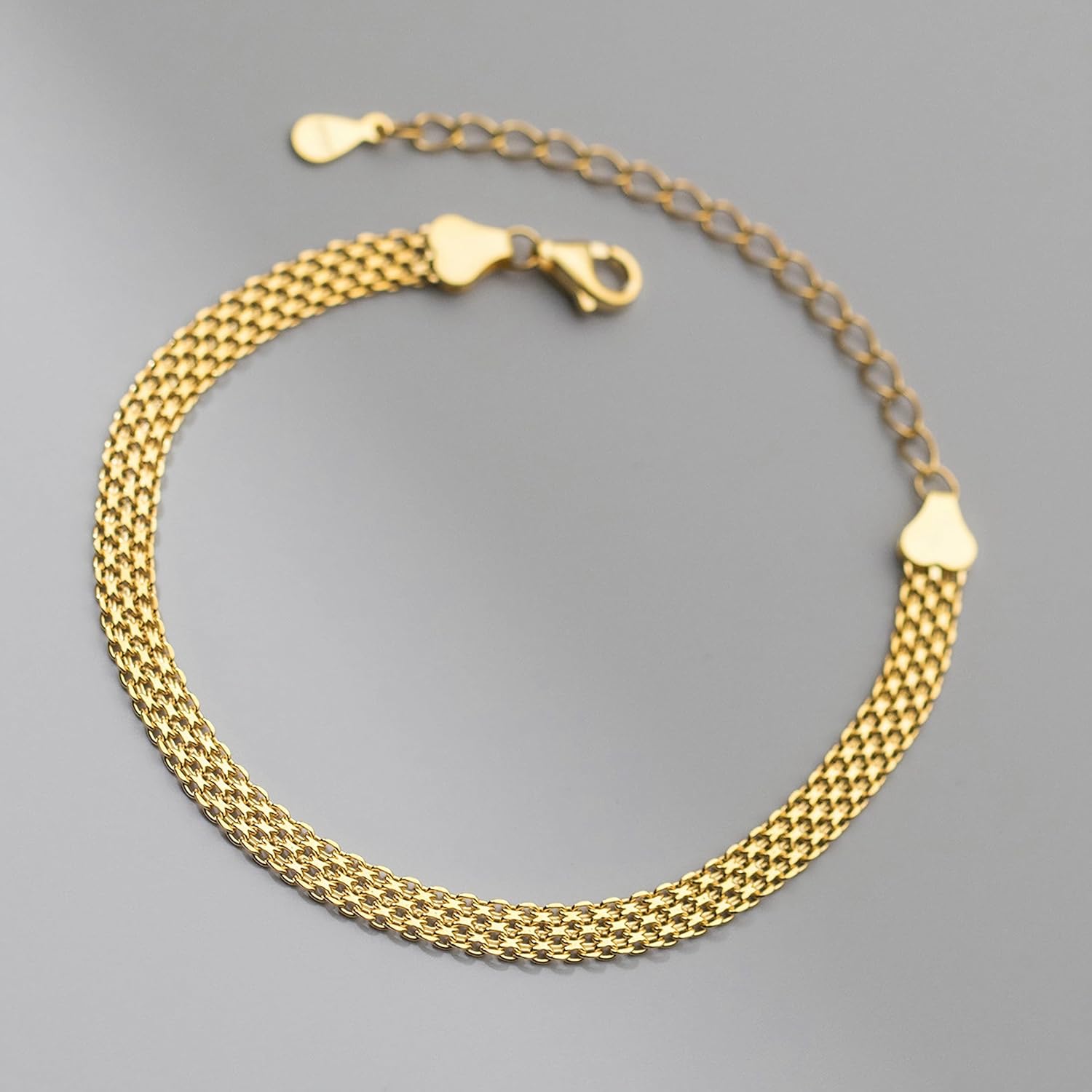 Exquisite Weaving Mesh Bracelets for Women 925 Sterling Silver Chunky Trendy Link Chain Bracelet for Men 14K Gold Plated Dainty Simple Adjustable Bracelets Jewelry Size 16+3 CM Wedding Birthday Gift