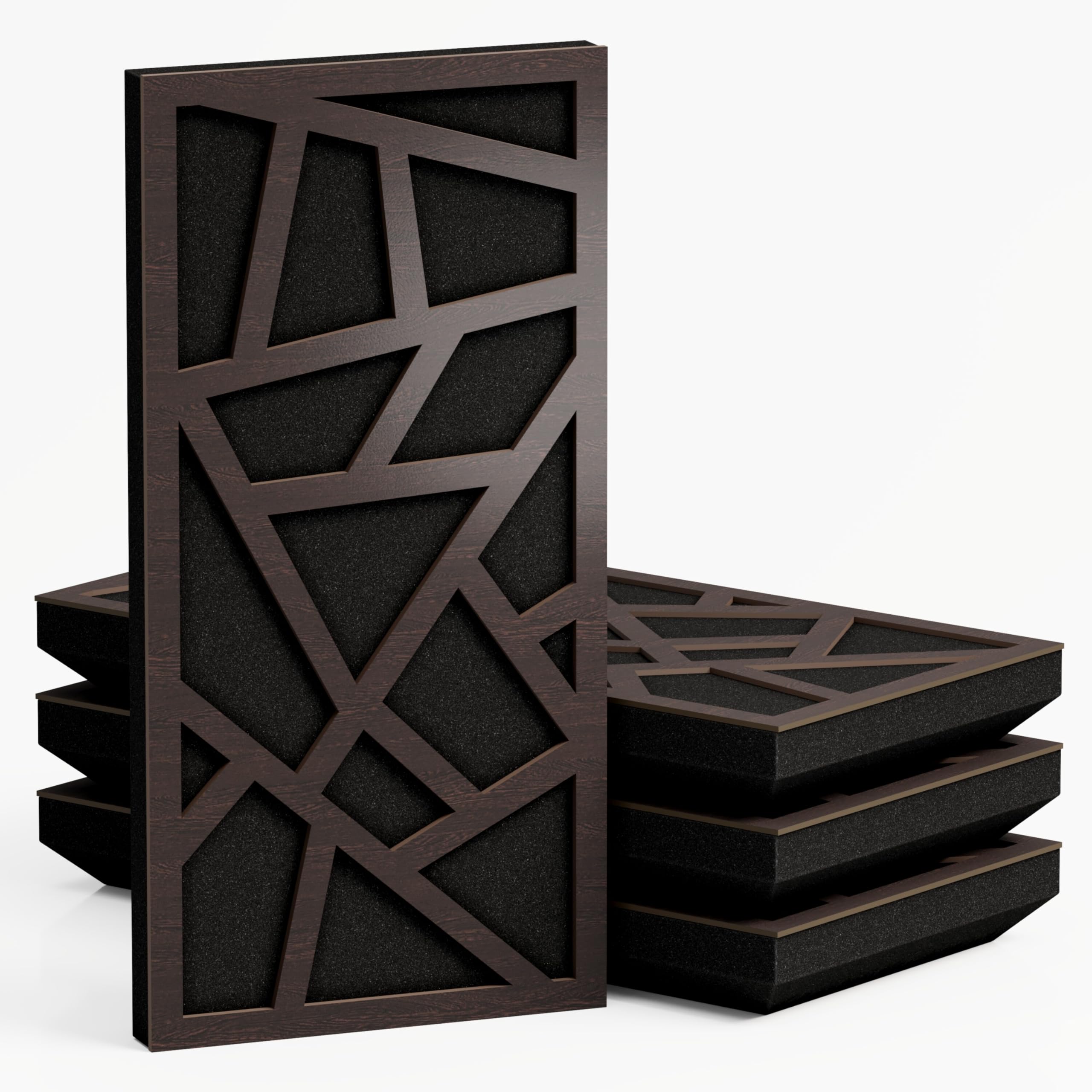 Set di 4 Pannelli acustici stretti per assorbimento e diffusione sonori | 50x25cm | Assorbimento - Diffusione - Riflessione - Insonorizzazione | [SKYROSS - 53mm | Wengé]
