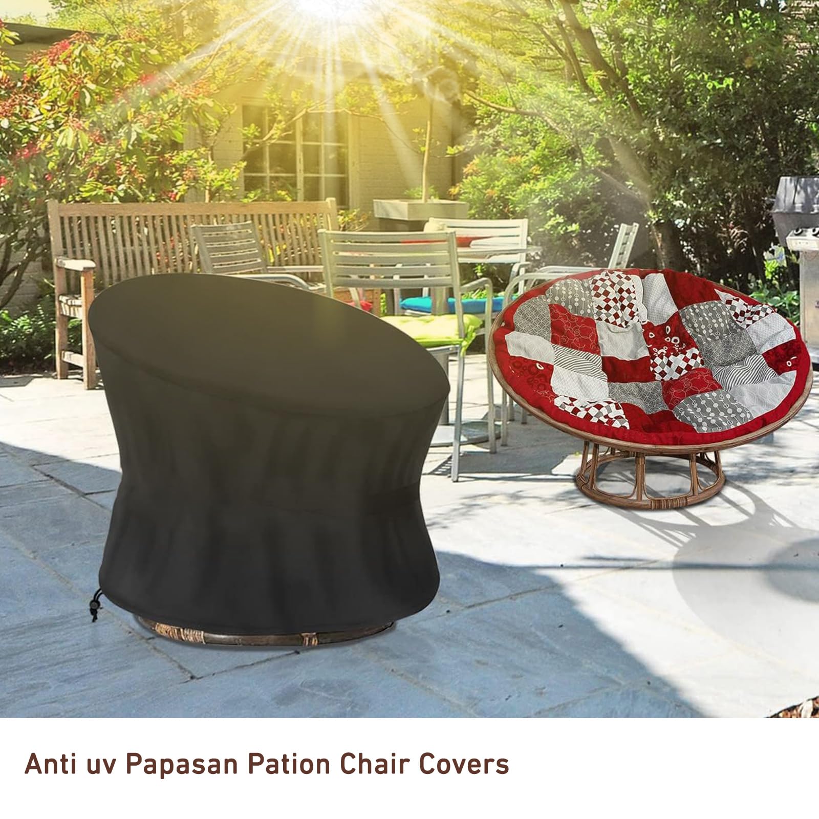Bâche de Protection pour Fauteuil Papasan, 420D oxford Housse pour Chaise Pivotant Extérieur de Jardin Extérieur, Imperméables Couverture de Chaises à Bascule en O(Size:420D:132*51*89cm,Color:beige)